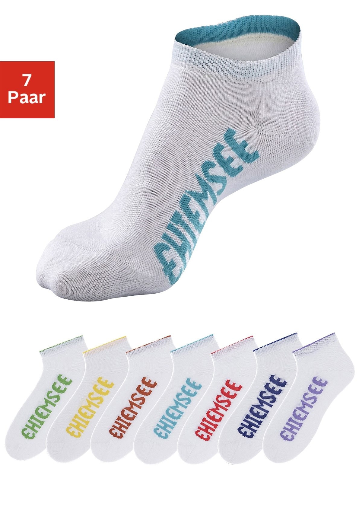 Sneakersocken, (Set, 7 Paar), mit farbigen Logos