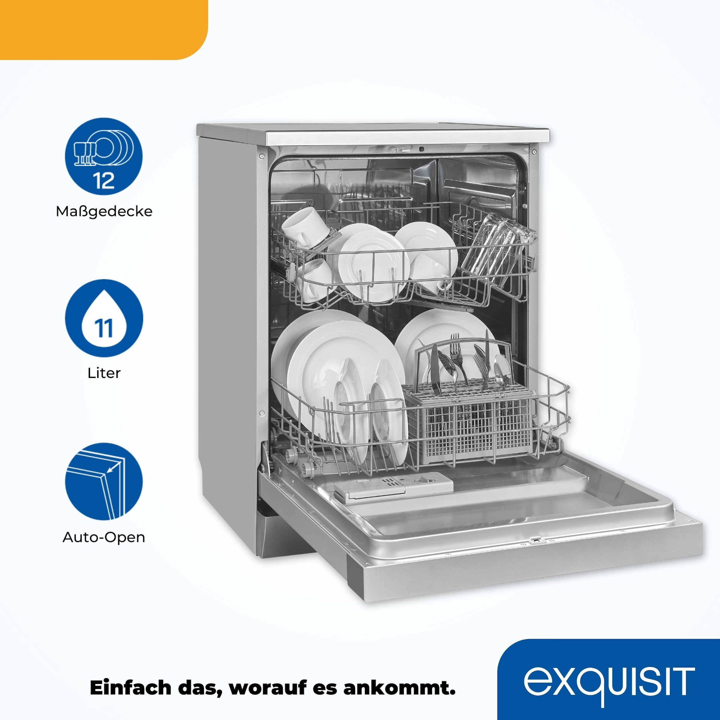 exquisit Standgeschirrspüler »GSP6312-030D silber«, 12 Maßgedecke