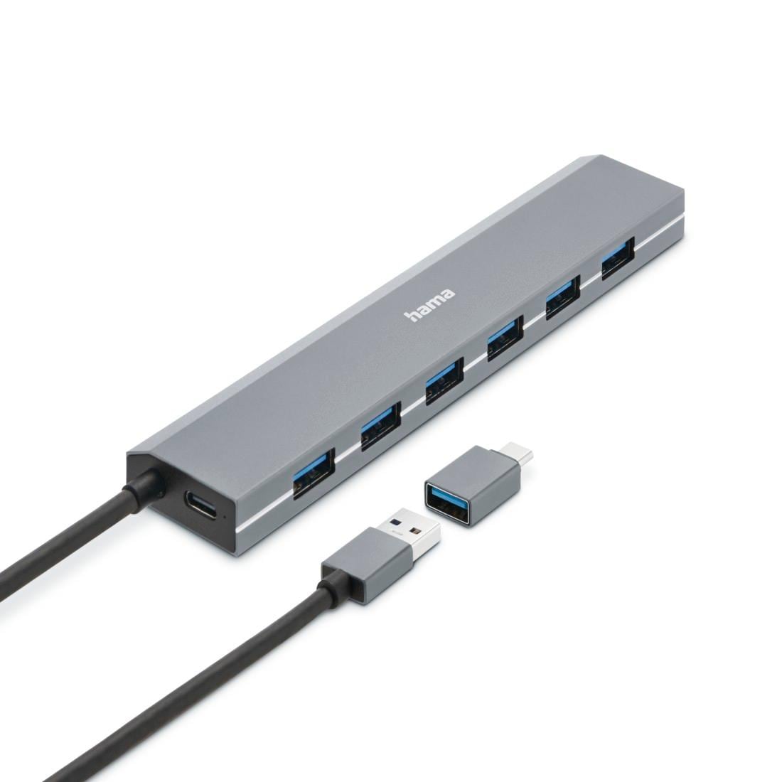 Hama USB-Adapter »USB Hub mit Netzteil und Adapter, 7 Ports mit USB C und USB A Stecker«, 100 cm