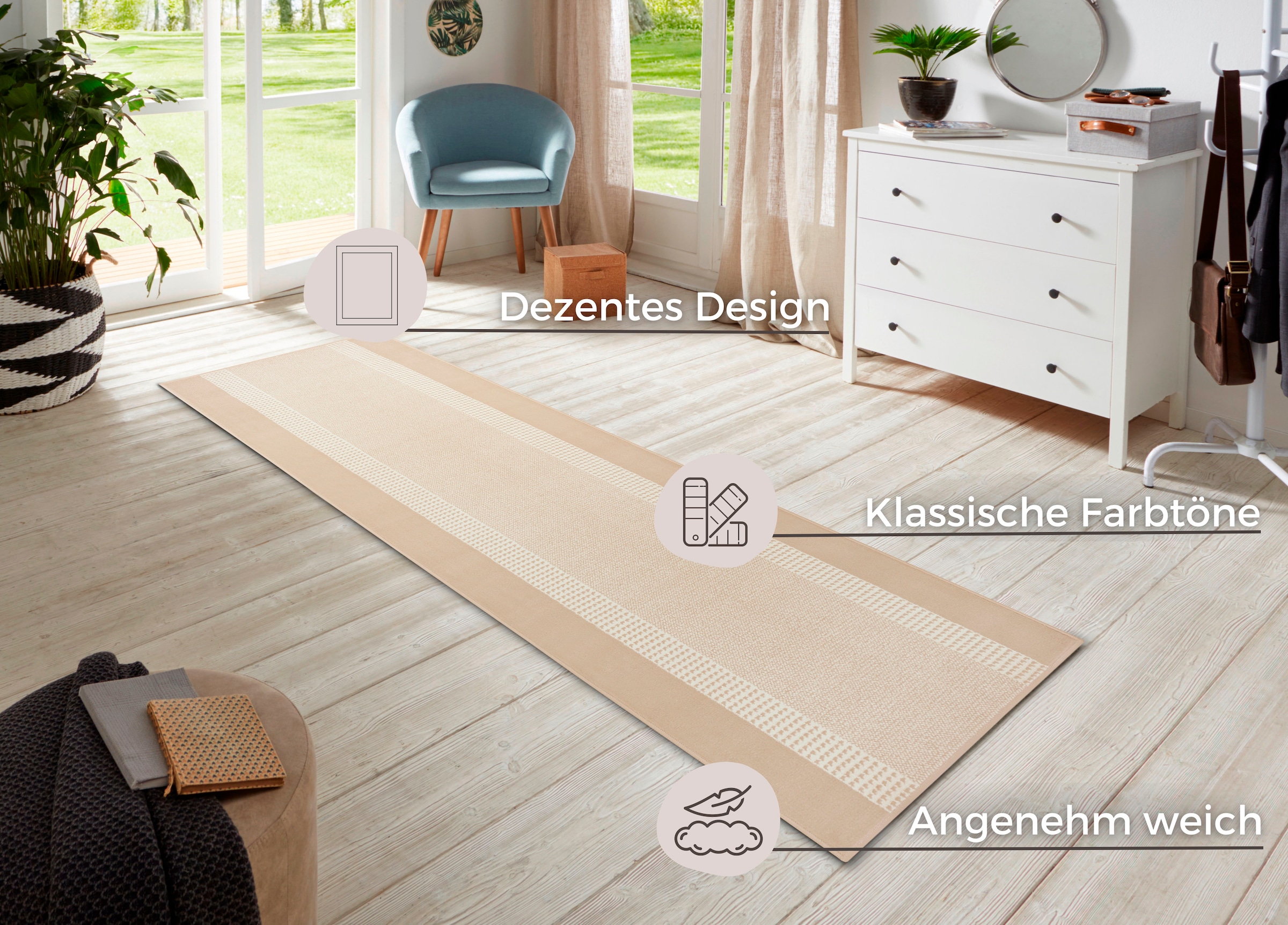 HANSE Home Läufer »Band«, rechteckig, Kurzflor, Weich, Wohnzimmer, Schlafzimmer, Esszimmer Küche, Flur