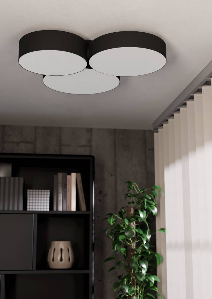 EGLO Deckenleuchte »BARBANO-Z Deckenlampe, schwarz weiß, ZigBee 3.0, Disco-Modus, Timer«, 3 flammig, Leuchtmittel LED-Modul | LED fest integriert, App und Sprachsteuerung Alexa, 60,5 x 56,5 x 9 cm, exkl. Fernbedienung