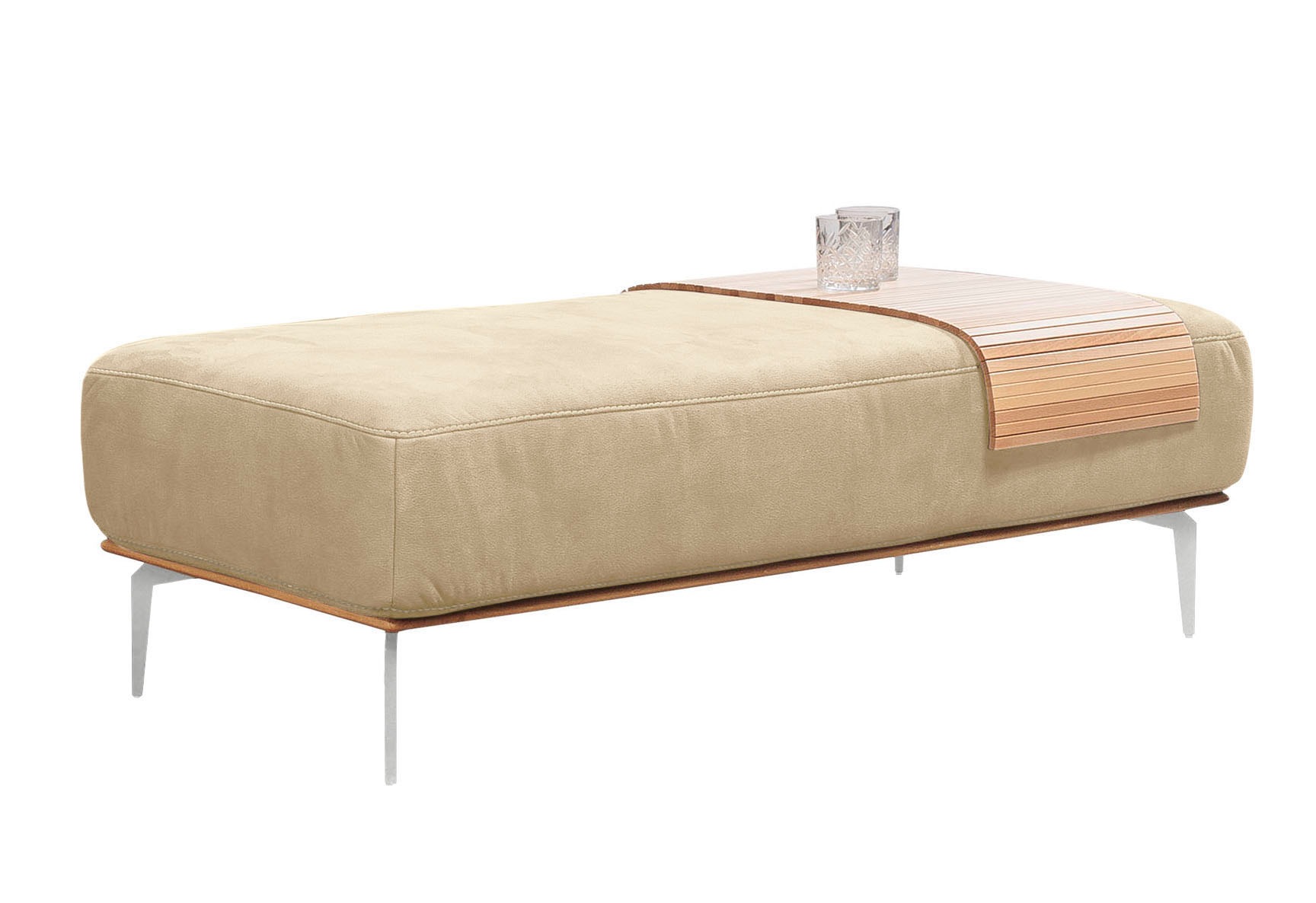 W.SCHILLIG Polsterhocker »run«, mit elegantem Holzsockel, Füße in Chrom glänzend, Breite 150 cm