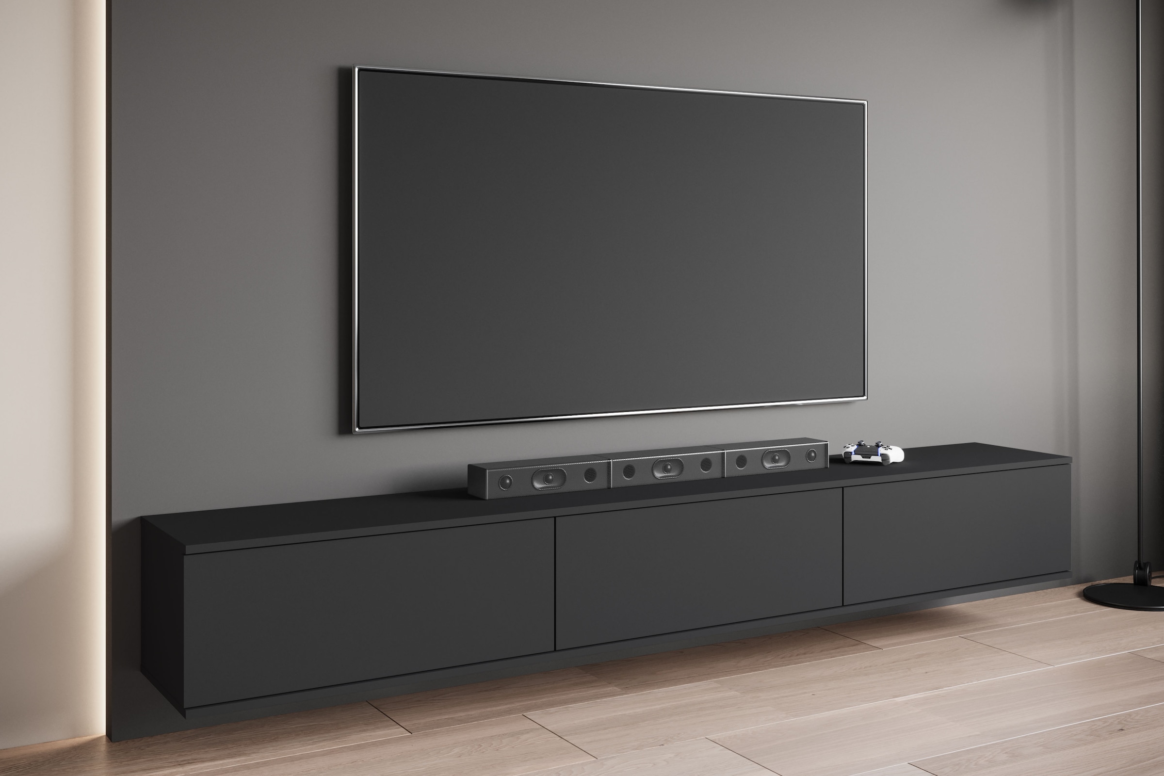 OTTO home Lowboard »Kenia TV-Schrank, 220 cm breit, mit 3 Klappen« 1 Stk. tlg. Stand- oder Hängemontage, stilvolles Design