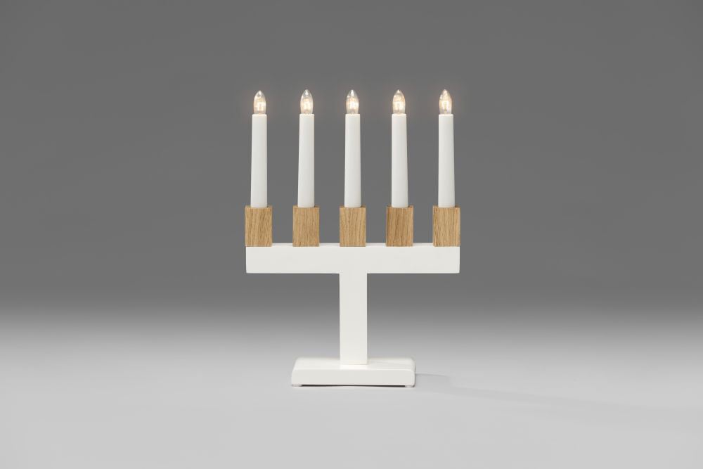 online mit Birnen KONSTSMIDE kaufen »Holzleuchter«, lackiert, weiß 5 Kerzenhaltern, eichefarbigen Fensterleuchter klare