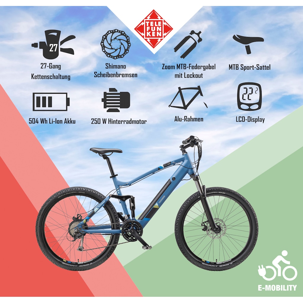 Telefunken E-Bike »Aufsteiger M935«, 24 Gang, Shimano, Acera, Heckmotor 250 W