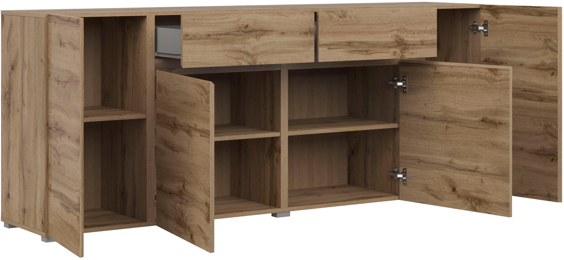 INOSIGN Sideboard »Asymetric, Breite 195 cm, grifflose Kommode 4 Türen/2 Schubkästen«, Schubladenschrank mit viel Stauraum, Einlegeböden verstellbar