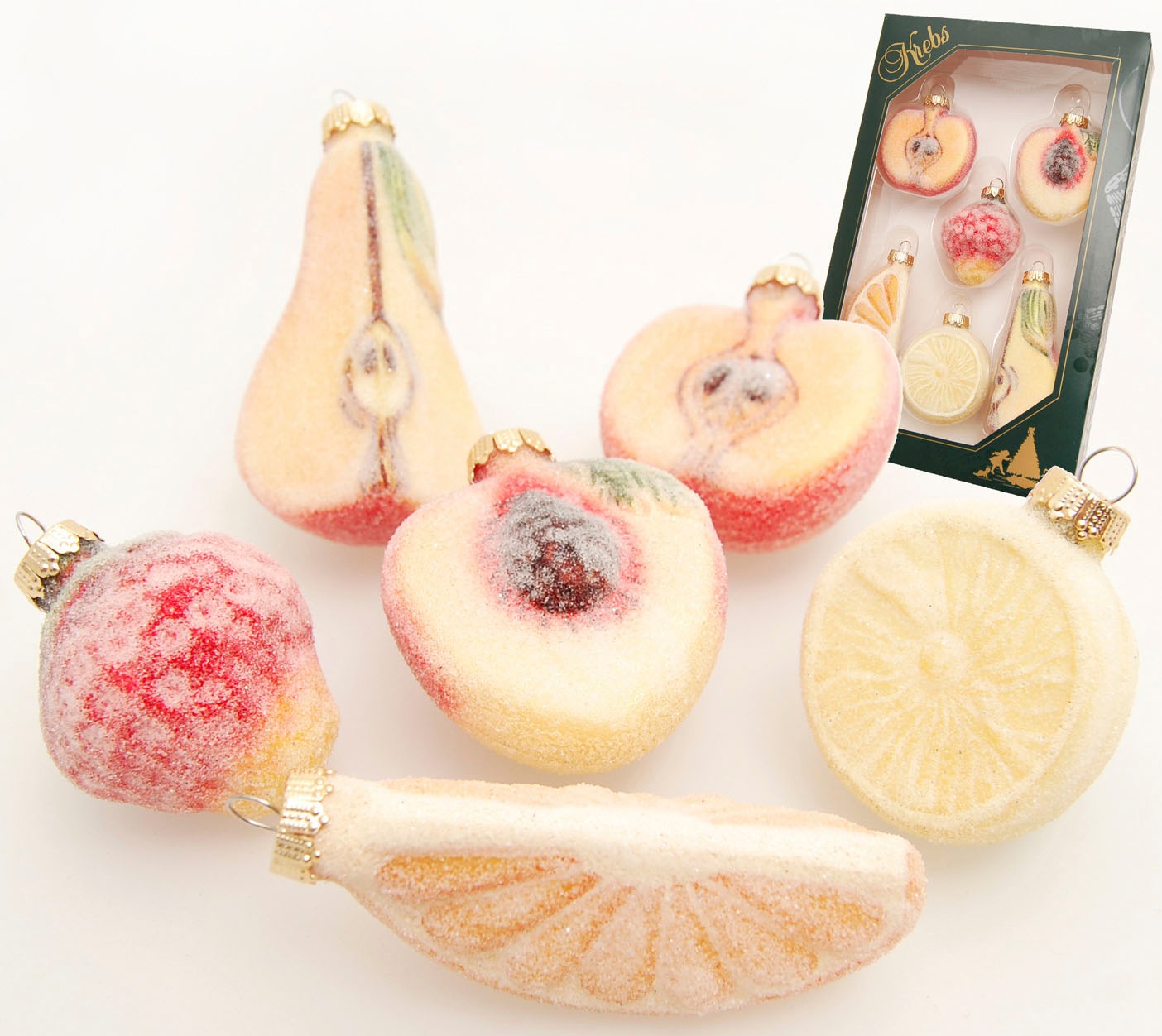 Krebs Glas Lauscha Christbaumschmuck »Glassortiment "Gezuckerte Früchte", 6 cm bis 8 cm«, (Set, 6 tlg.), Weihnachtsdeko, Weihnachtsbaumkugel, Christbaumkugeln aus Glas