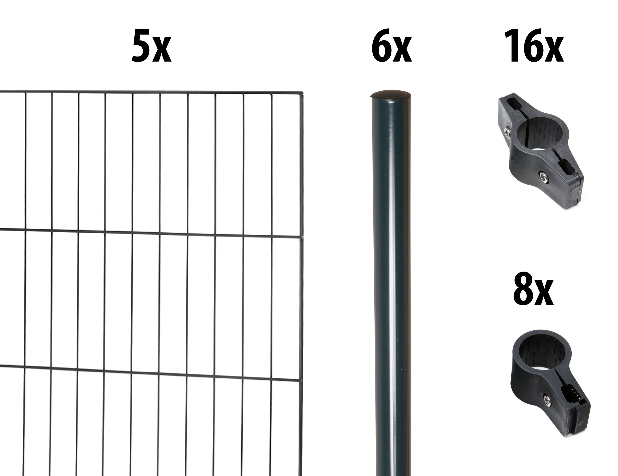 GARDEN 'N' MORE Einstabmattenzaun »mit Rundpfosten«, 5 Elemente für 10 m, LxH: 200 x 150 cm, mit 6 Pfosten