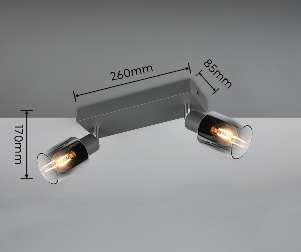 REALITY Leuchten Deckenstrahler »CADIZ, Spot 2-flammig, exkl 2xE14 max 10W, Glas anthrazit, verspiegelt«, 2 flammig, Leuchtmittel E14 | Leuchtmittel wechselbar, verstellbarer Deckenspot E14 Fassung, mit Glasschirm smoke Farbverlauf