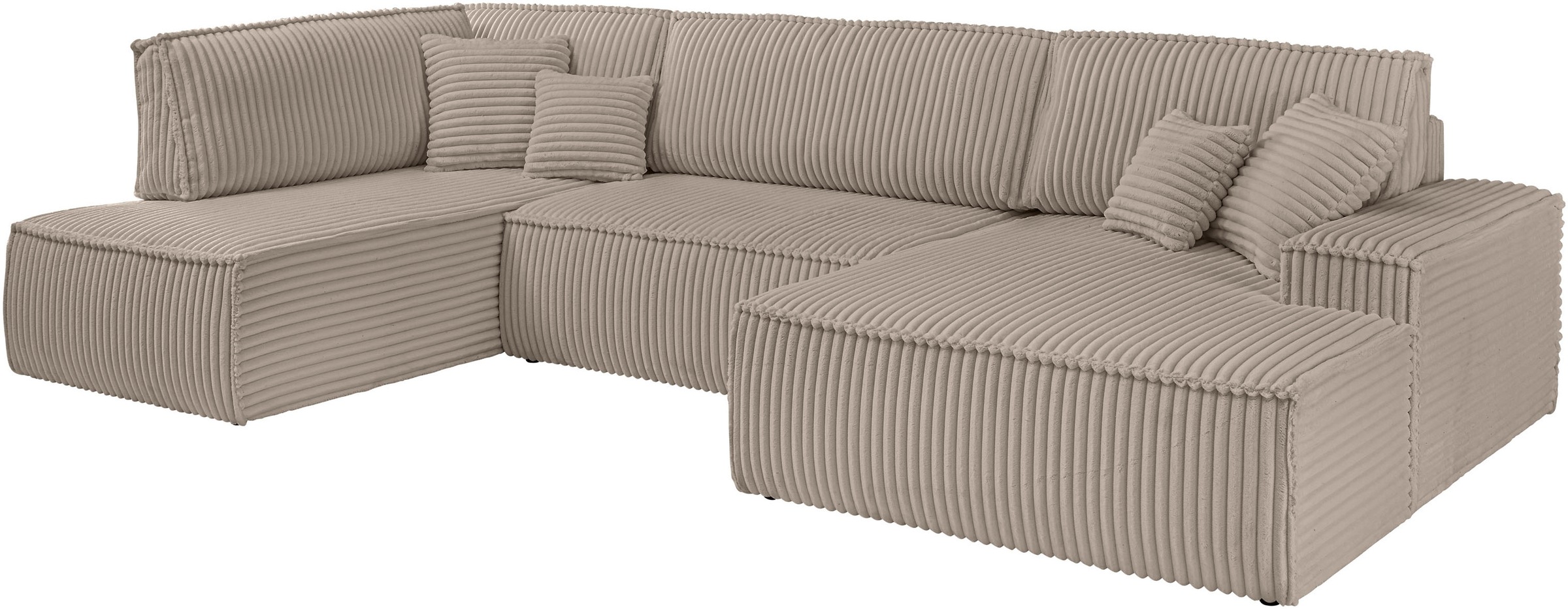 andas Wohnlandschaft »FINNLEY U-Form XXL 329 cm, Schlafsofa, Schlaffunktion m. Bettkasten«, (194/139 cm), Bouclé, Struktur und Cord
