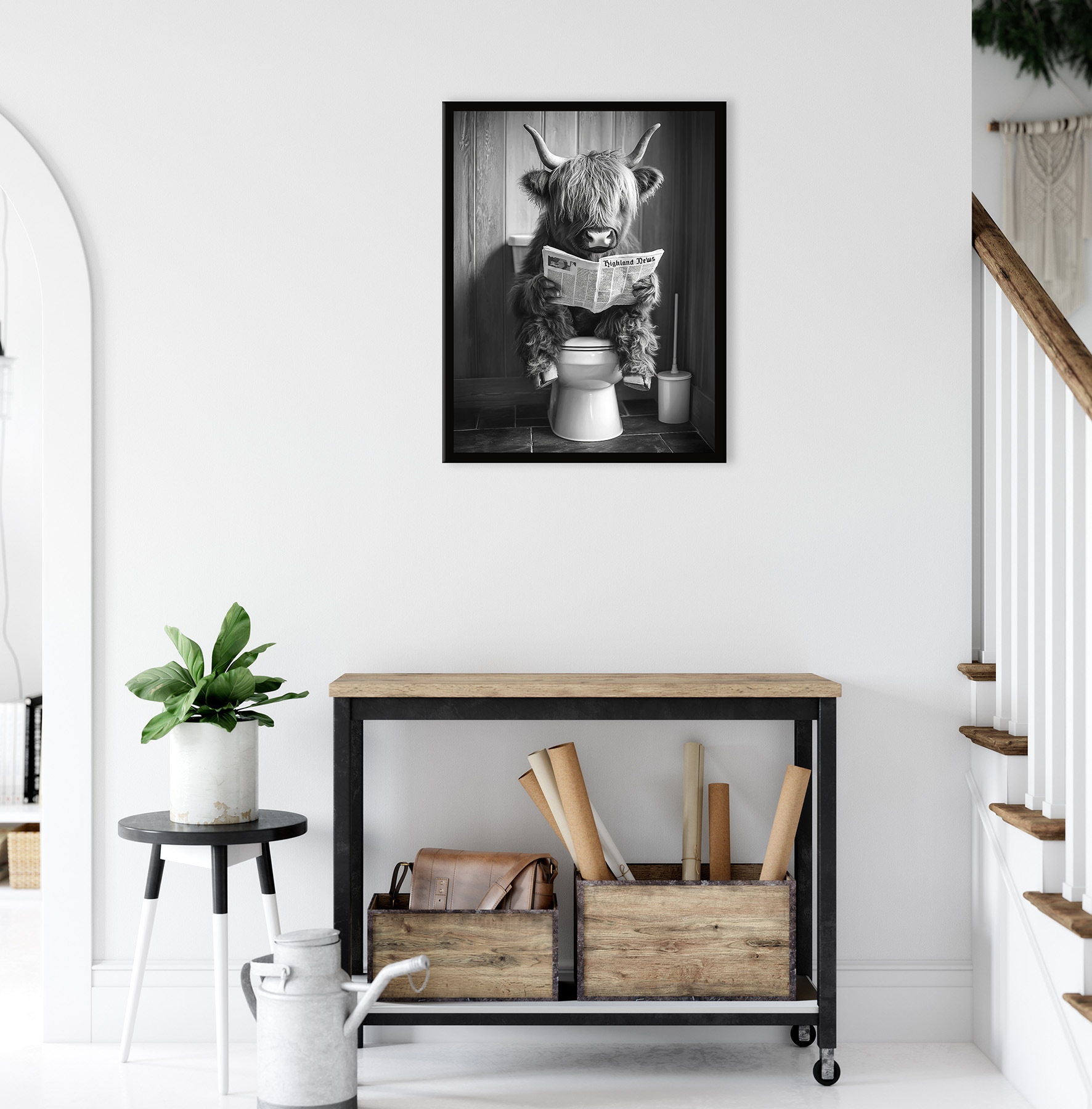 Bönninghoff Bild mit Rahmen »HOCHLANDRIND BEIM GESCHÄFT 40x50 cm – Wanddeko Boho Scandi«