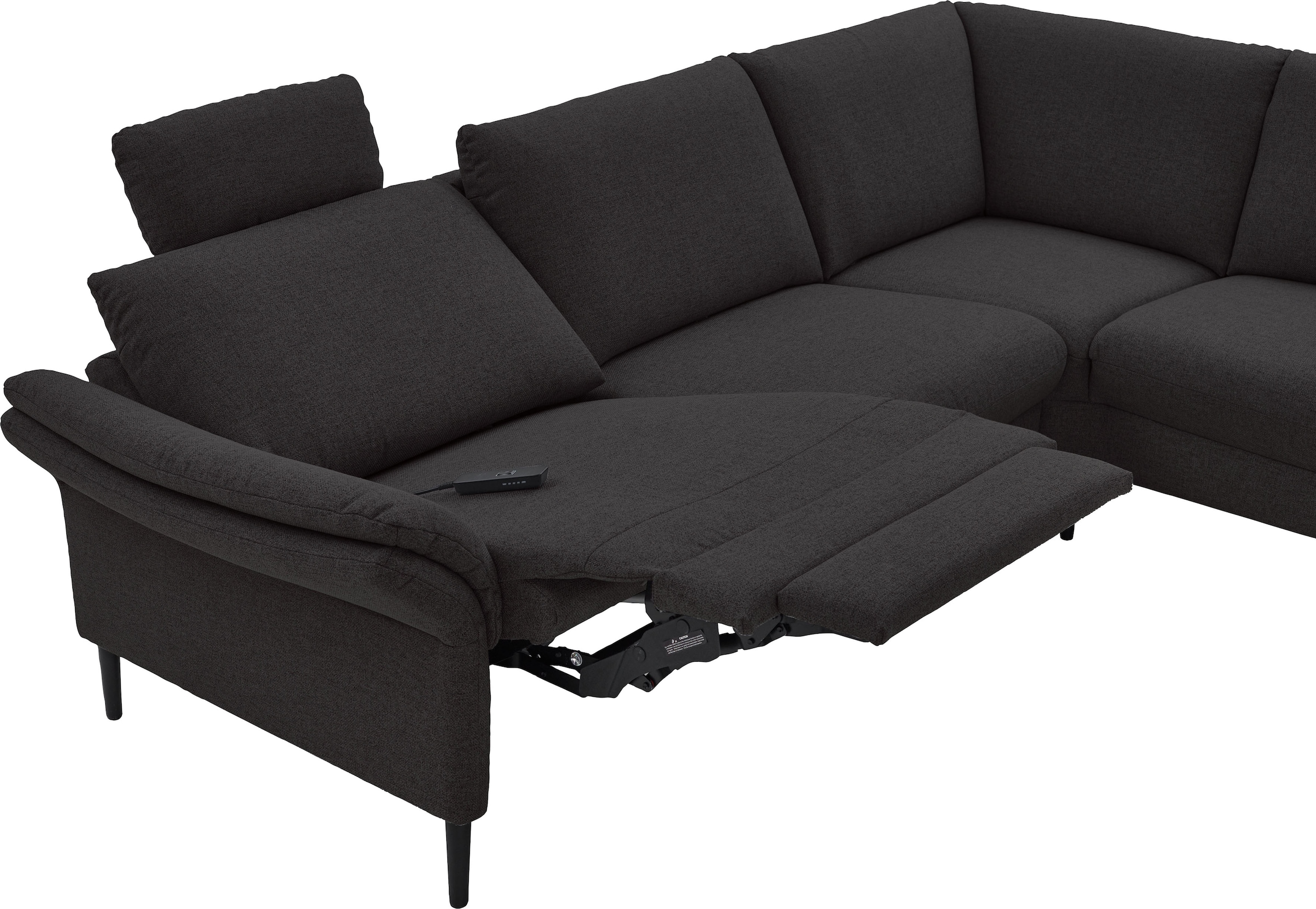 Places of Style Ecksofa »Sarsina: mit Tonnentaschen-Federkern, perfekt zum Entspannen L-Form«, inklusive 2 motorischen Relaxfunktionen mit Herz-Waage-Beschlag