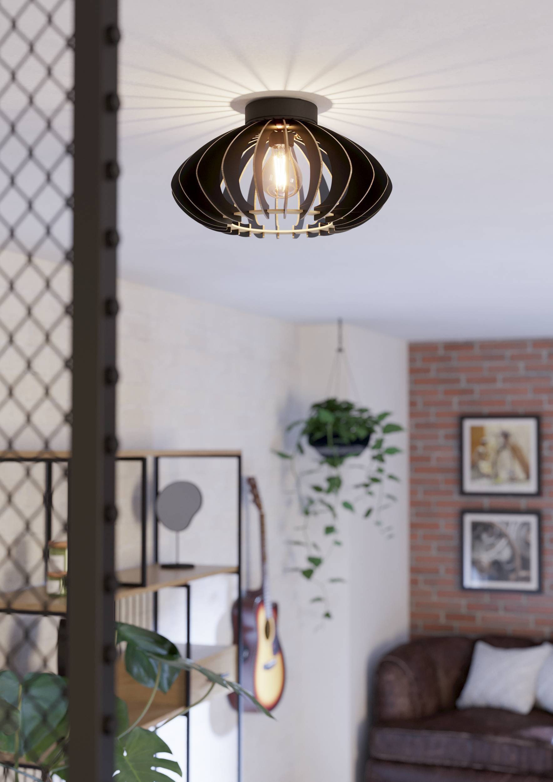 EGLO Deckenleuchte »Cossano 3 Deckenlampe, Vintage, Retro, Japandi, E27, Flurlampe, Lampe« E27 1 Stk. Wand-/Deckenleuchte - H21,5 x Ø38 cm - schwarz - 1X40W exkl.