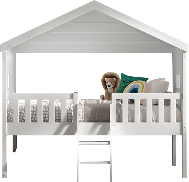 Vipack Hausbett »Kiefer Massiv Weiß Lackiert, Made In Europe, Stabil Gebaut« B/H/T Ca. 213x201, 8cm, Wahlweise Mit Und Ohne Rutsche, Mit Leiter,