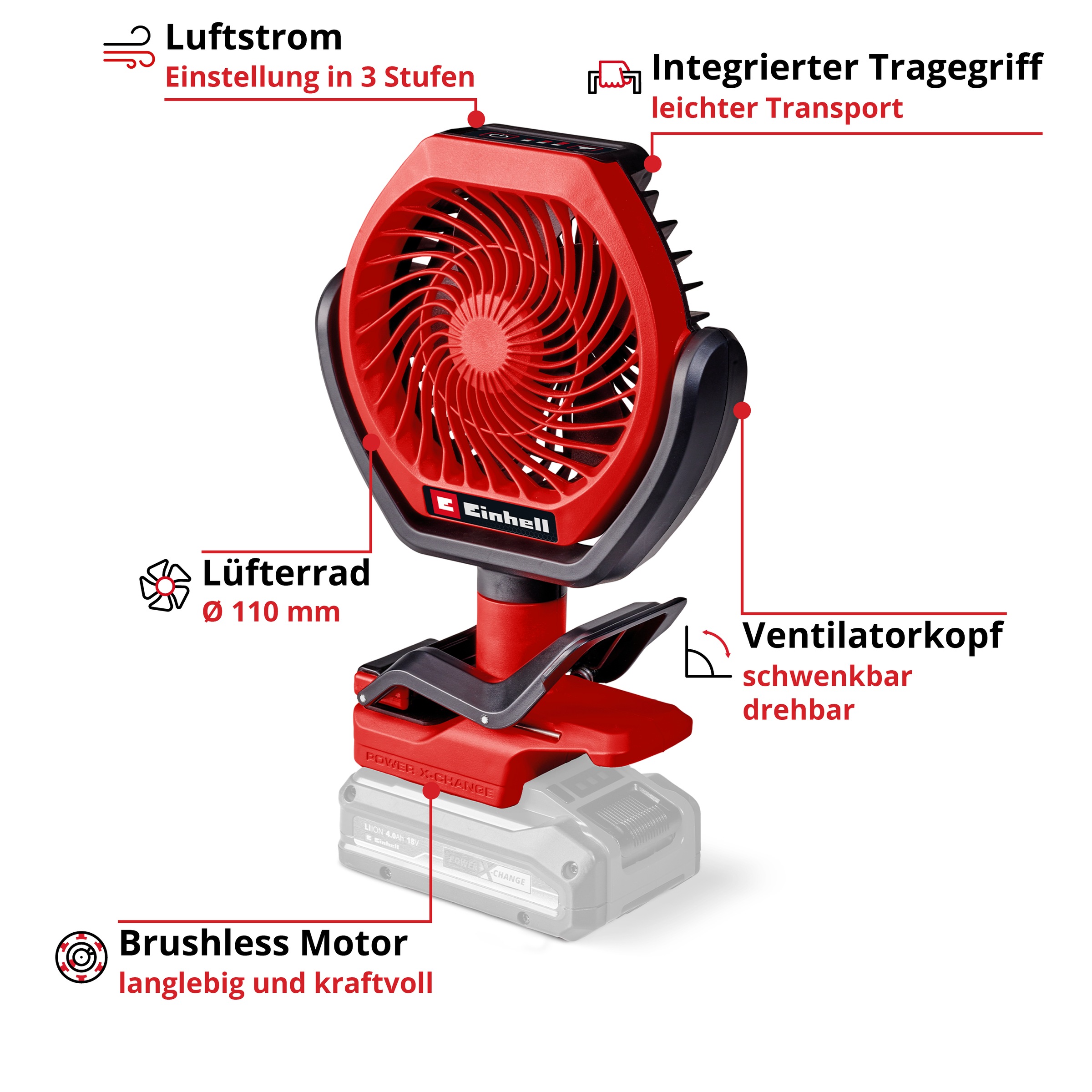 Einhell Akku-Ventilator »GC-CF 18/110 Li-Solo«, ohne Akku und Ladegerät