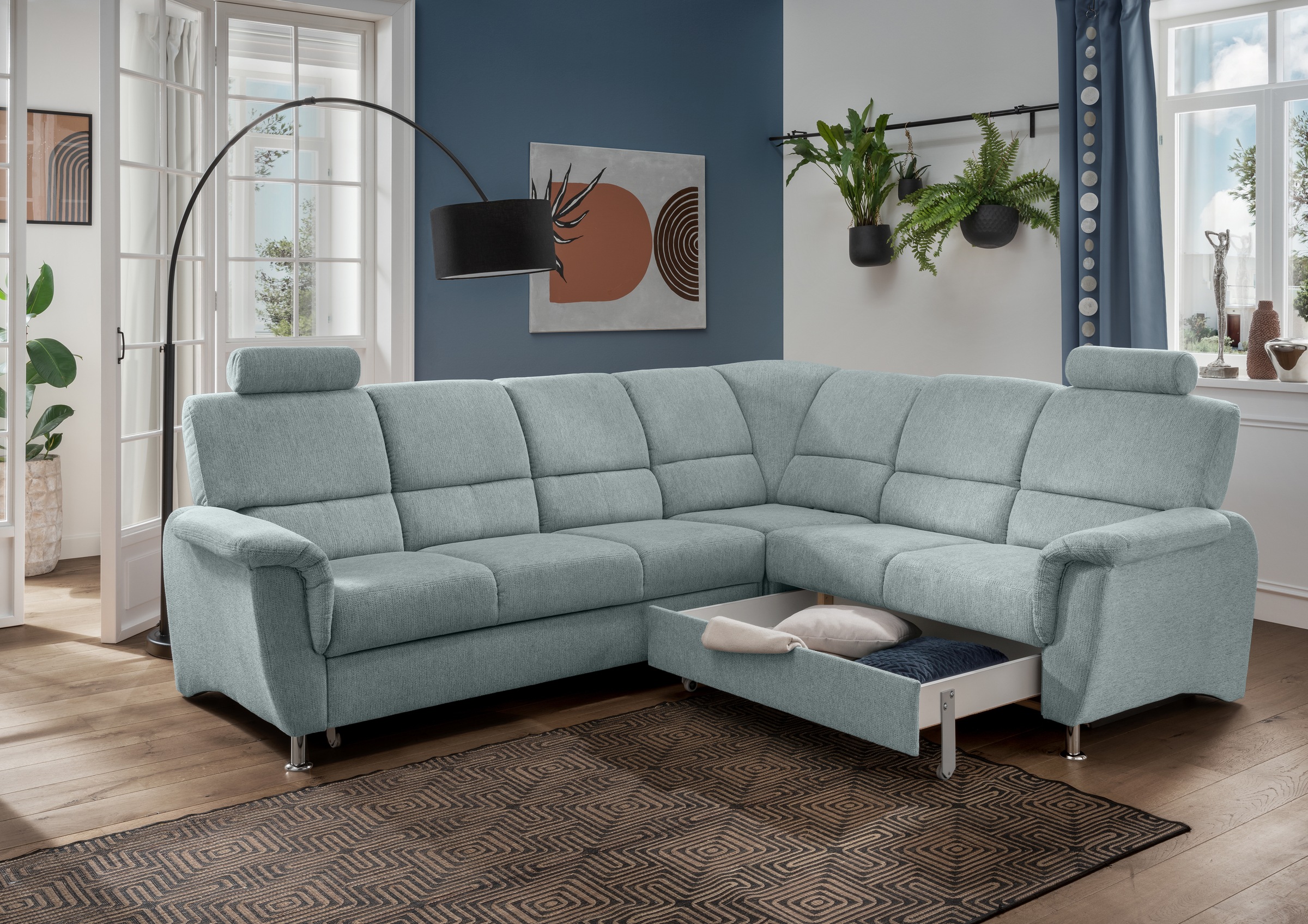 Home affaire Ecksofa »Pisa L-Form, mit Schlaffunktion, Stauraum, 2x höhenve günstig online kaufen