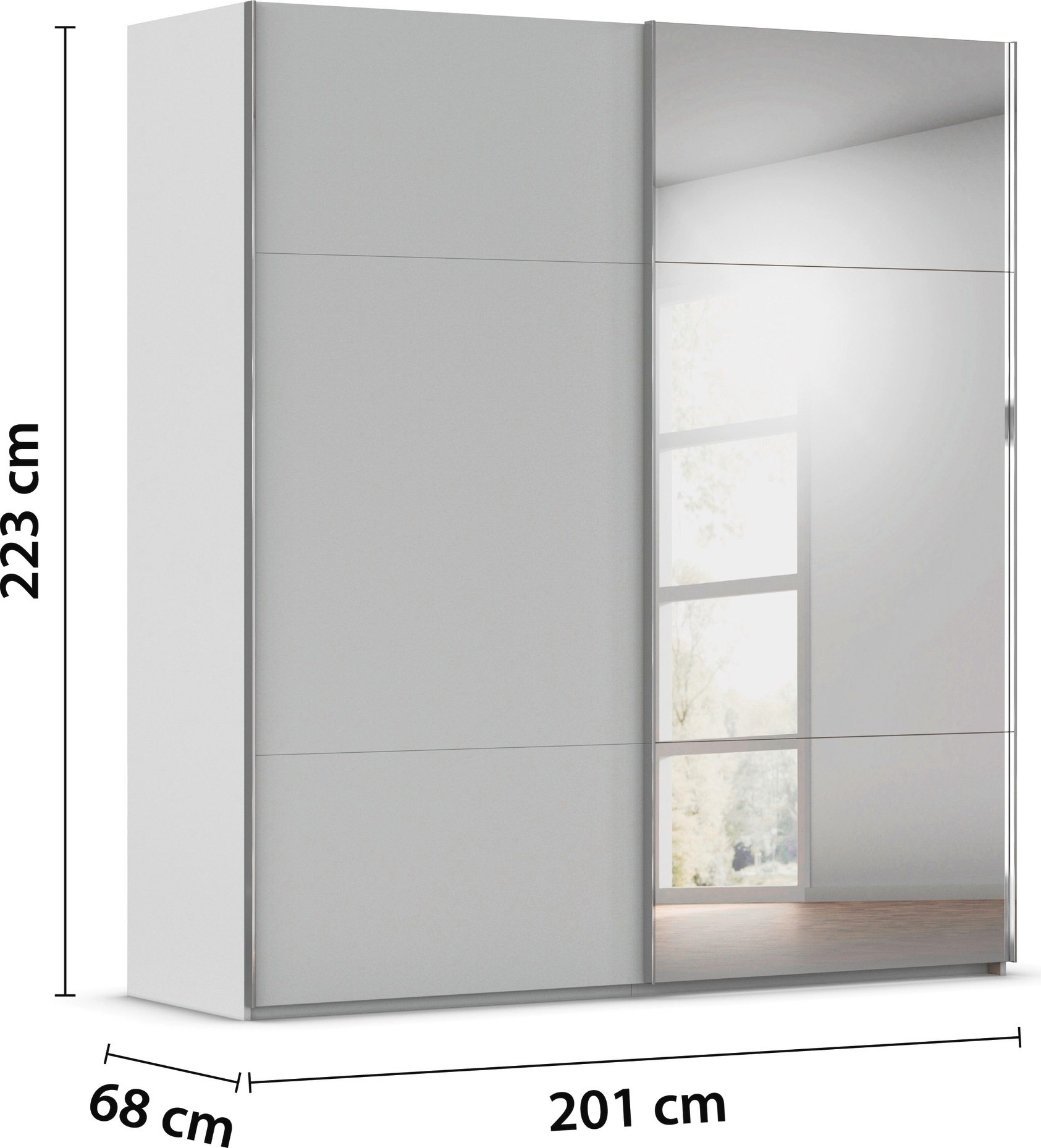rauch Schwebetürenschrank »Kleiderschrank Schrank Garderobe Schlafzimmerschrank CONTIDO«, (in 3 verschiedenen Ausstattungen BASIC/CLASSIC/PREMIUM), aus hochwertigem Material in 6 Breiten 2 Griff-Farben MADE IN GERMANY