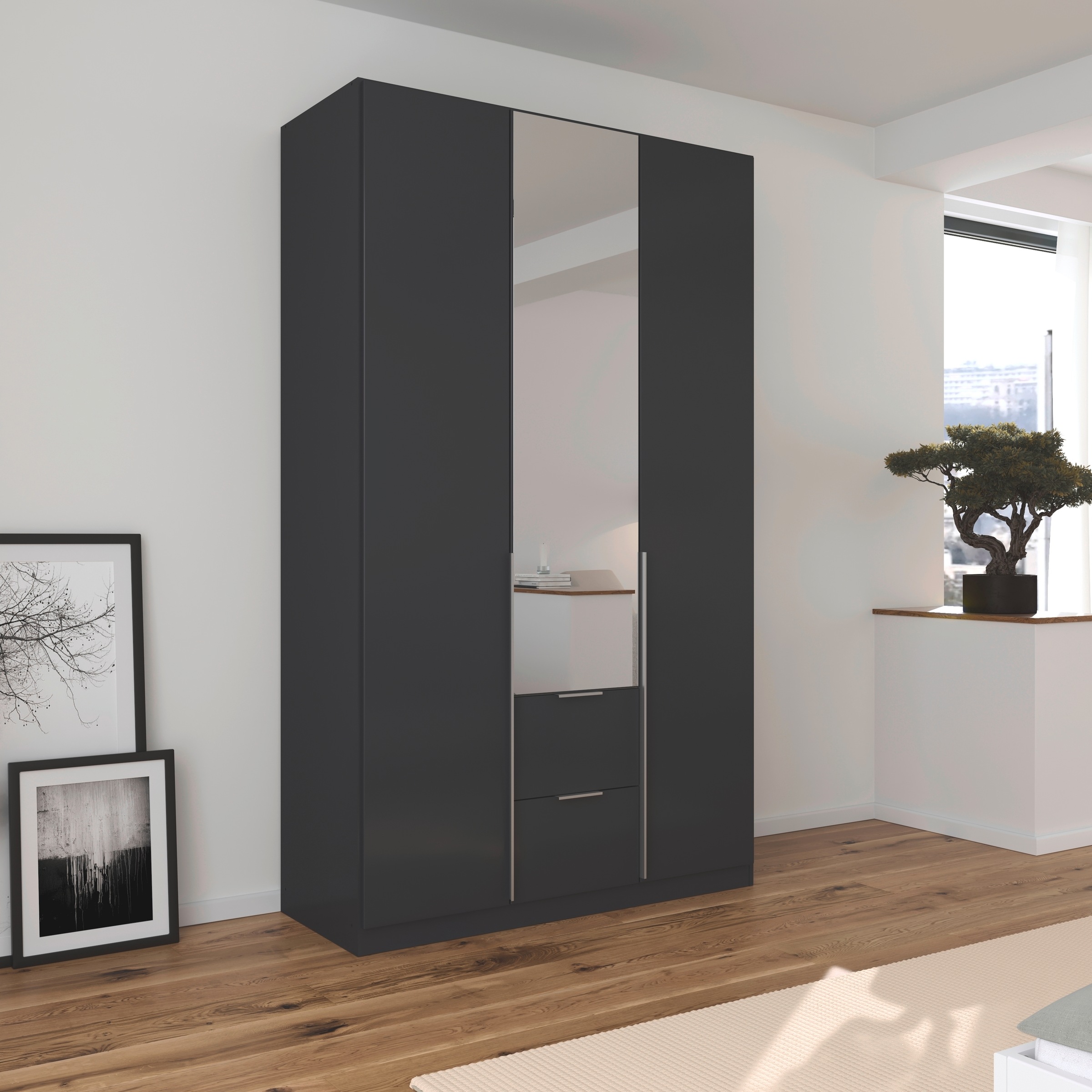 rauch Drehtürenschrank »Kleiderschrank Schrank Garderobe AGORDO mit Dekor- oder Hochglanzfront«, (in zwei Griff-Farben mit Dekor- oder Hochglanzfront), mit Außenschubkästen, in 6 Breiten und 2 Höhen MADE IN GERMANY