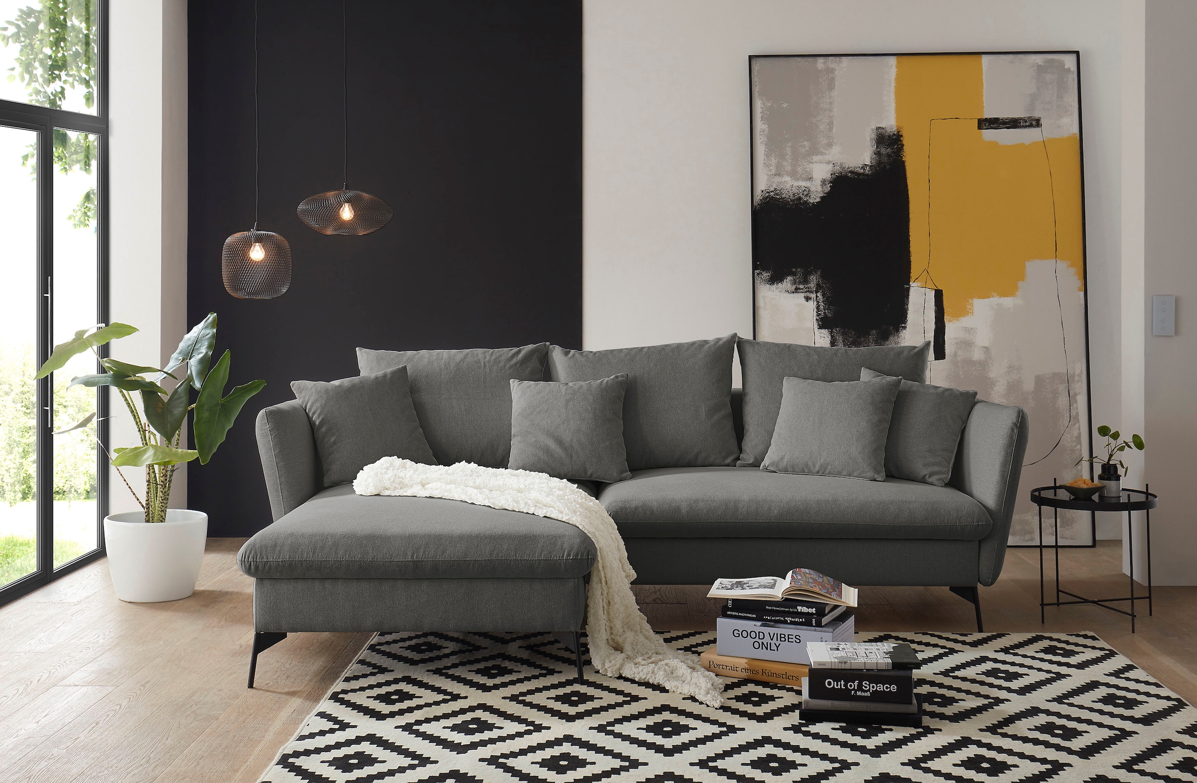 andas Ecksofa »LIVORNO,258 cm, L-Form,«, Schlaffunktion u. Bettkasten (139/224cm), Samt, Struktur, Webstoff