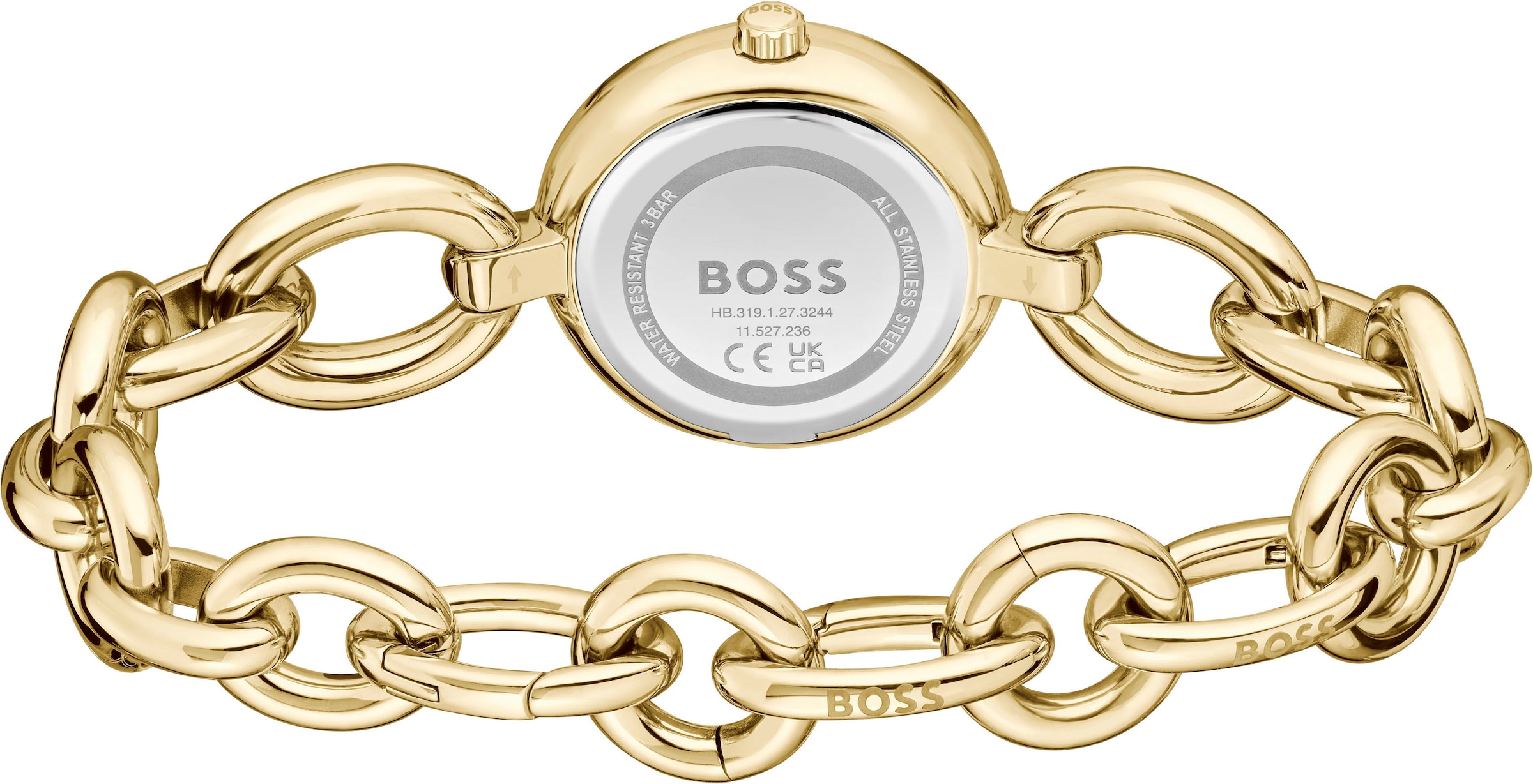 BOSS Quarzuhr »LIVE«, Armbanduhr, Damenuhr, Edelstahlarmband, analog, Glassteine