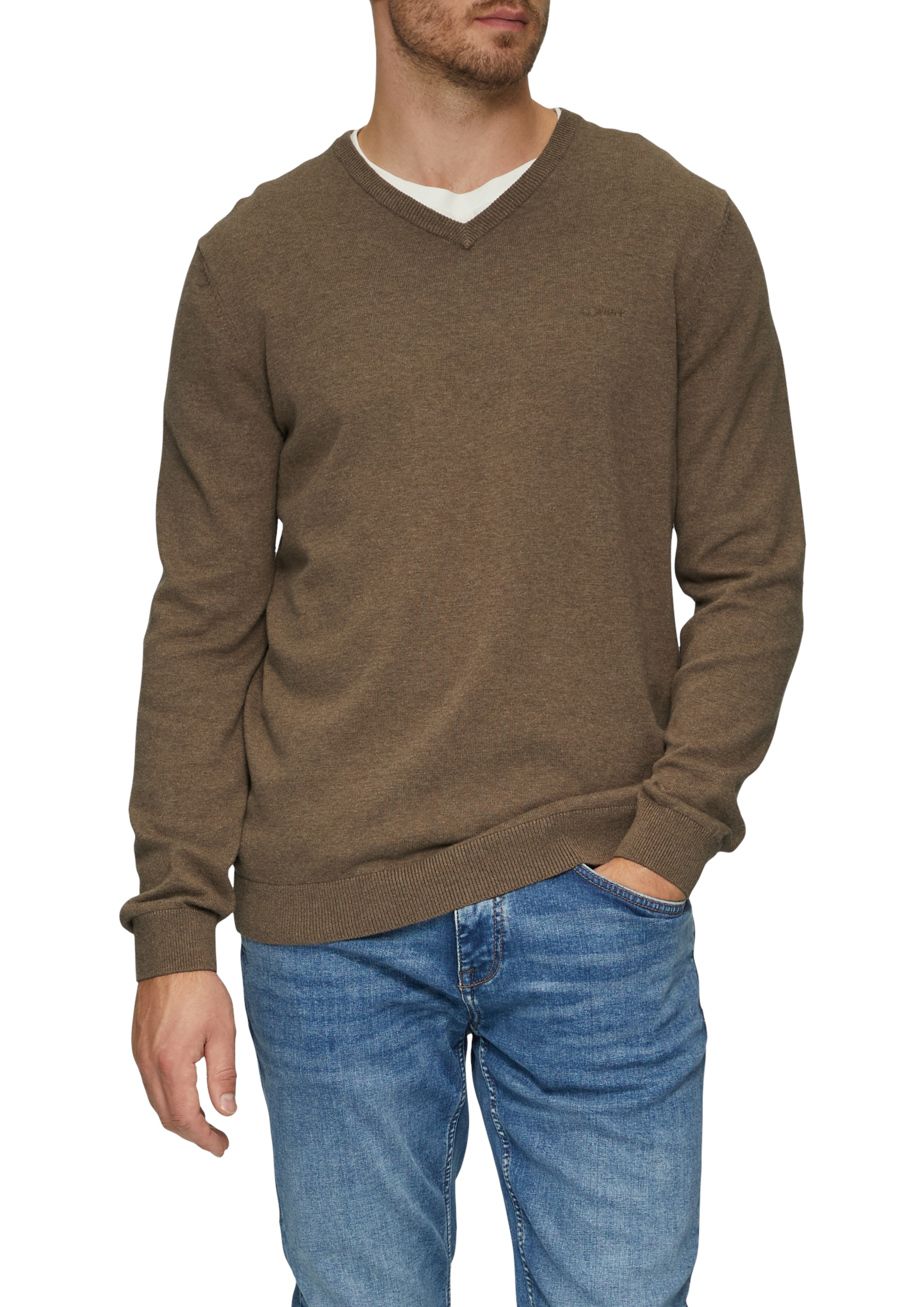 s.Oliver Strickpullover, in melierter Optik mit Logo-Stickerei