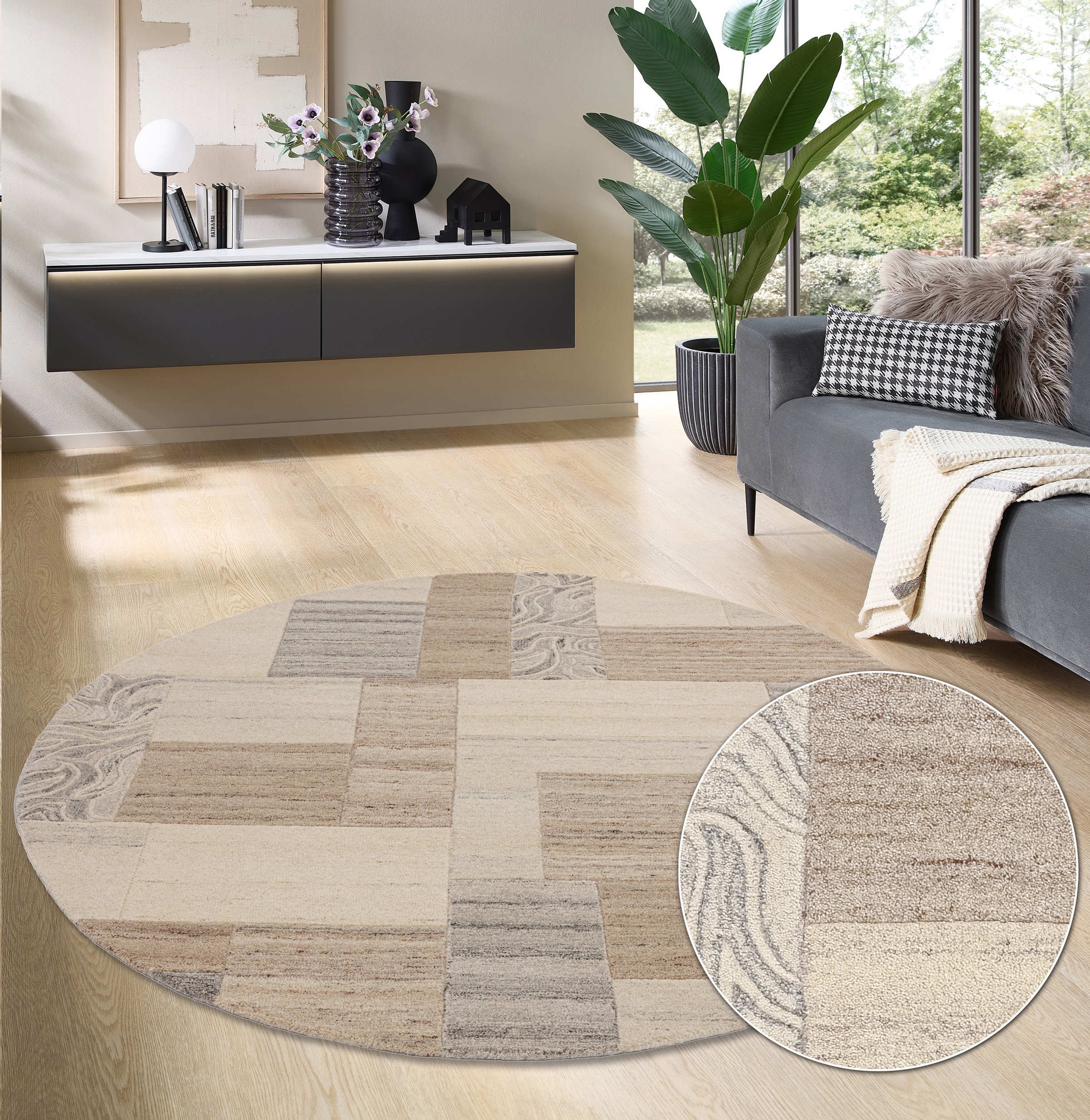 THEKO Wollteppich »Lola, Wolle, handgearbeitet, Patchwork Design«, rund, 12 günstig online kaufen