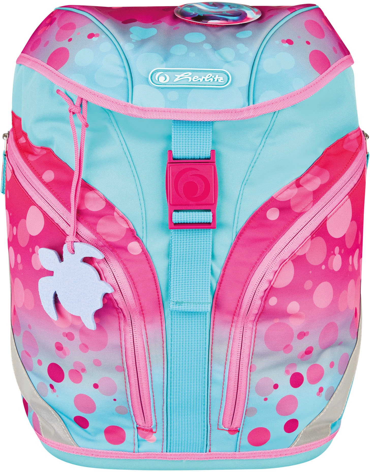Herlitz Schulrucksack »SoftLight Plus GREENline, Pink Bubbles«, Reflektoren-Floureszierende Flächen, mit abnehmbarer Applikation und Filzanhänger