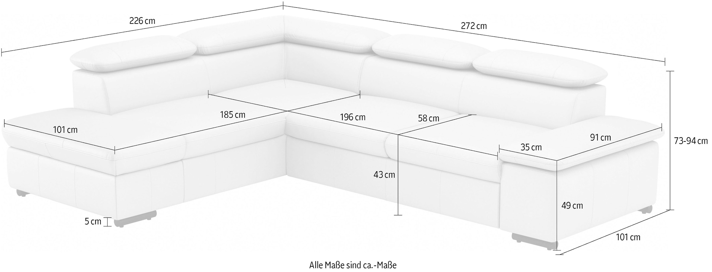 sit&more Ecksofa »Alcudia L-Form«, mit Armteilverstellung, optional Kopfteilverstellung und Bettfunktion