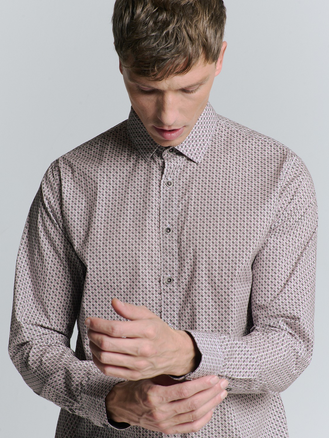 NO EXCESS Langarmhemd »No Excess Stretchhemd mit Print Shirt Stretch Allover Printed«