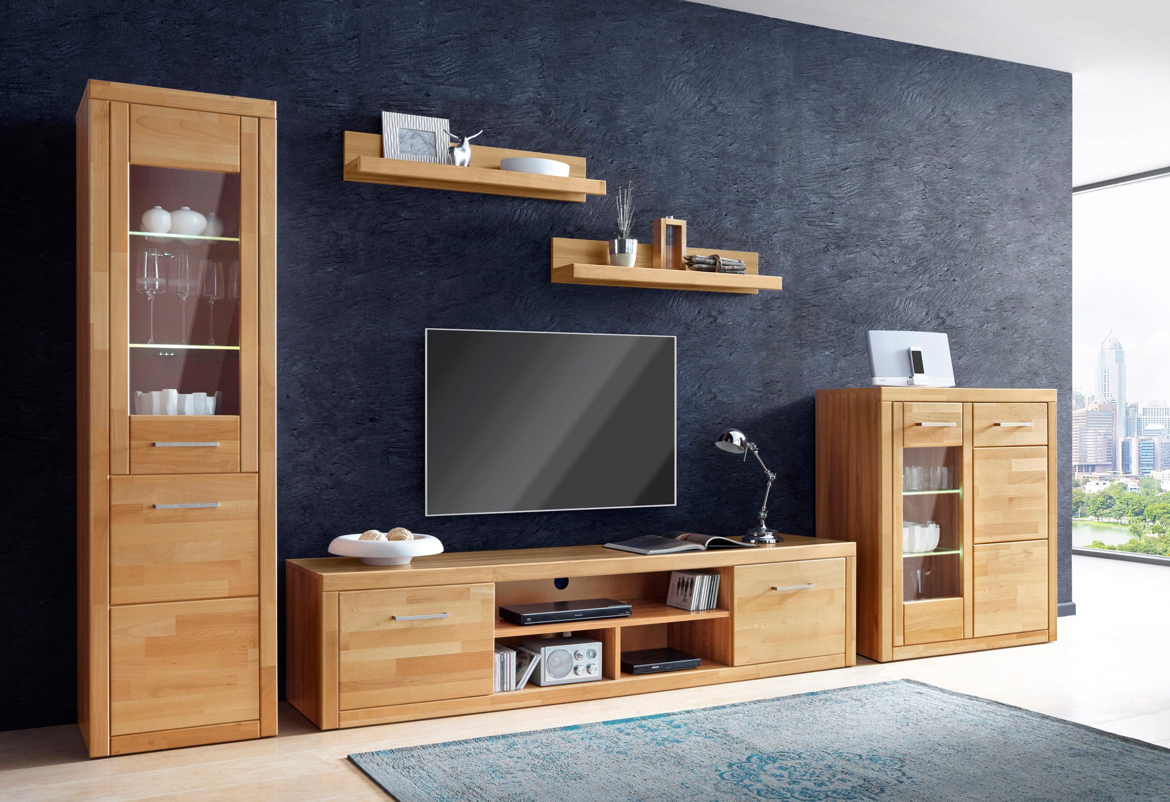 Home affaire Vitrine "Logo,180cm hoch,42 cm tief,Fronten Massivholz,5Fächer günstig online kaufen