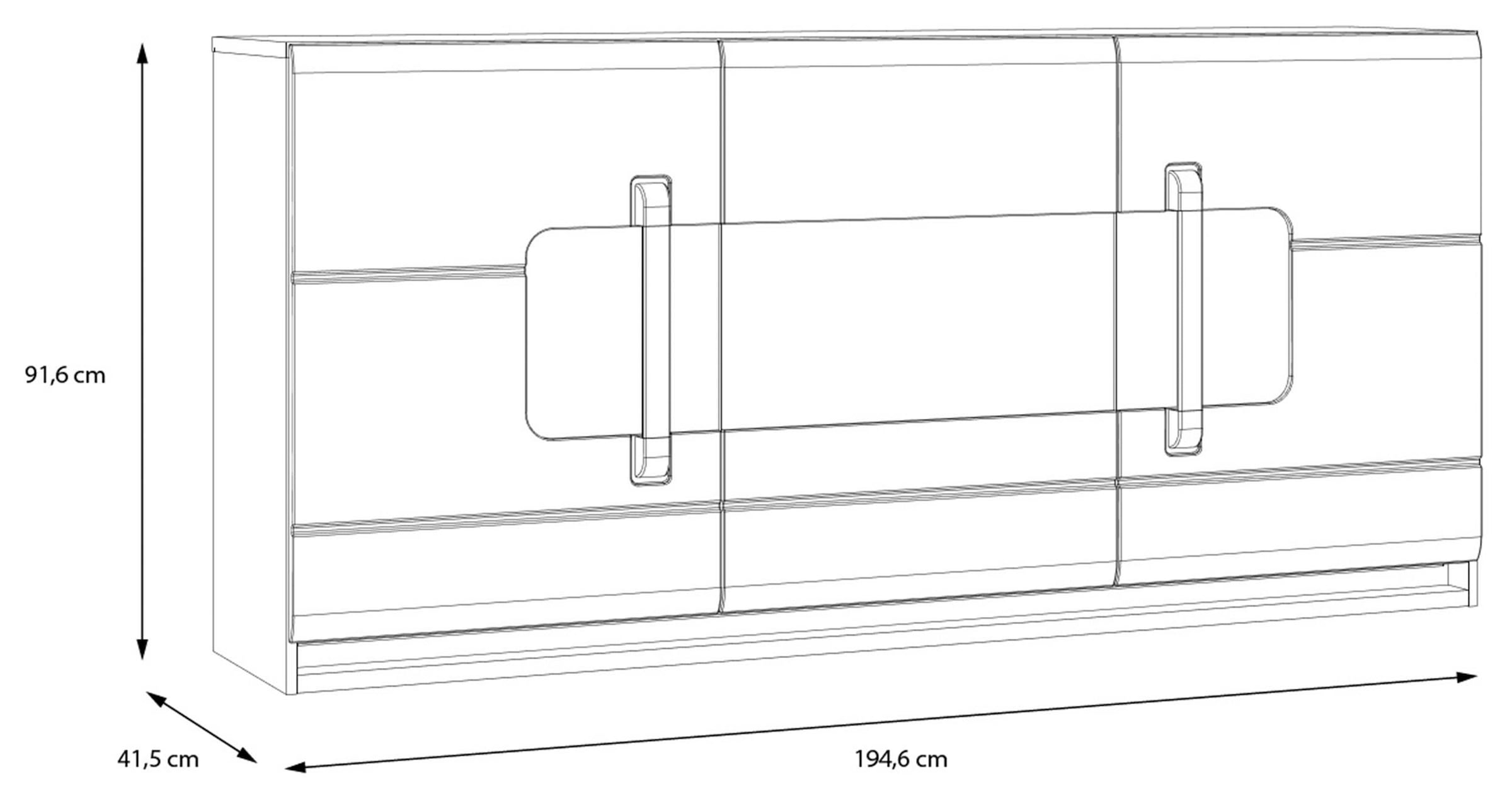 FORTE Sideboard »Attention«, (3 Türen, 7 Fächer und integrierter Schubkasten), Sideboard, Beleuchtung, Soft Close, Stauraum, Breite 194,6cm