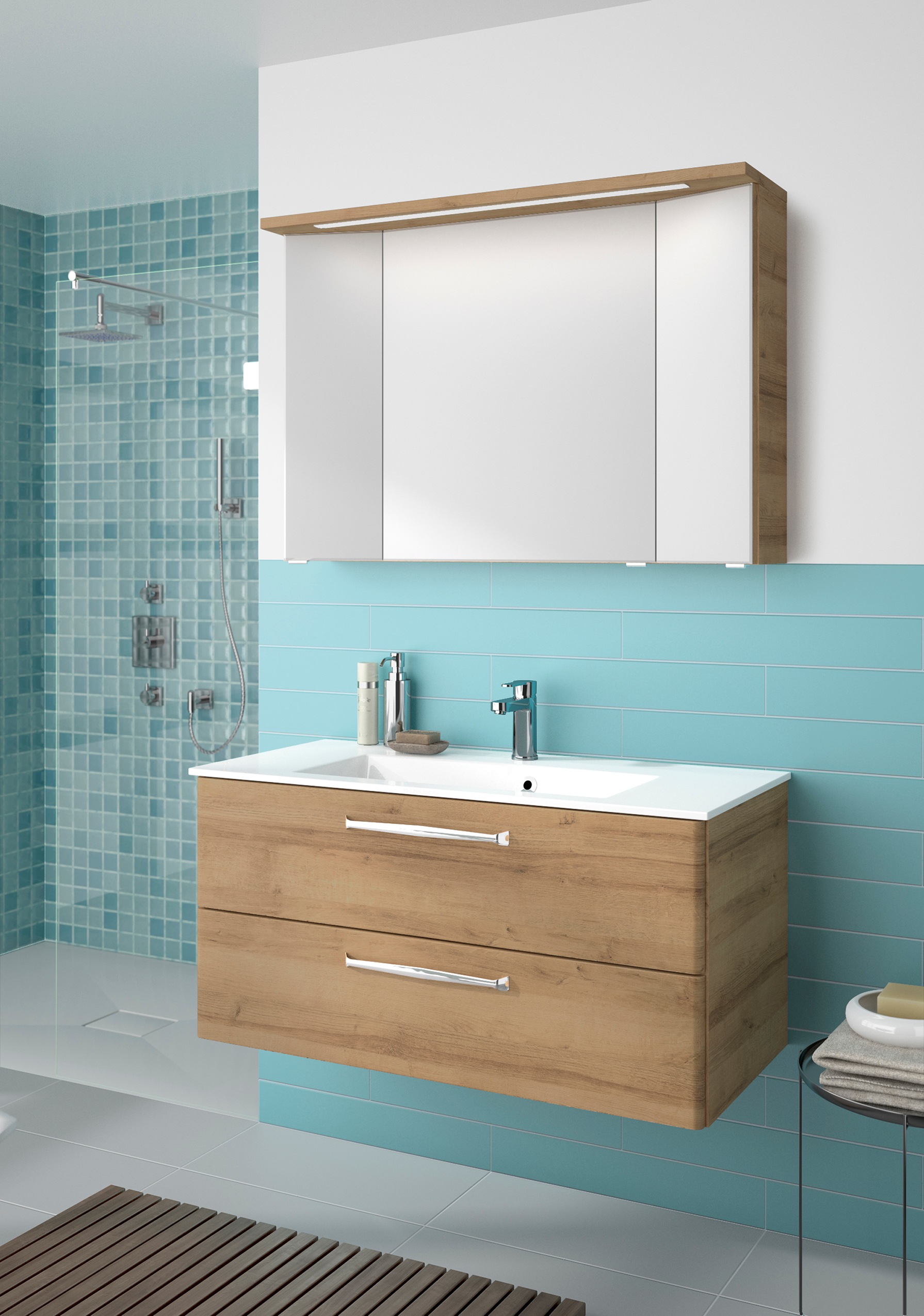 Saphir Badmöbel-Set »Trentino 2-teilig Mineralmarmor-Waschtisch mit LED-Spi günstig online kaufen