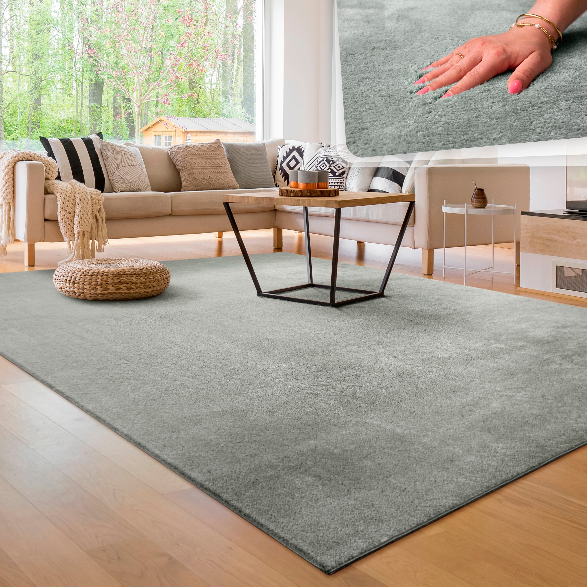 Paco Home Teppich »Cadiz als online waschbar besonders auch rechteckig, 630«, Läufer kaufen erhältlich, Uni-Farben, weich