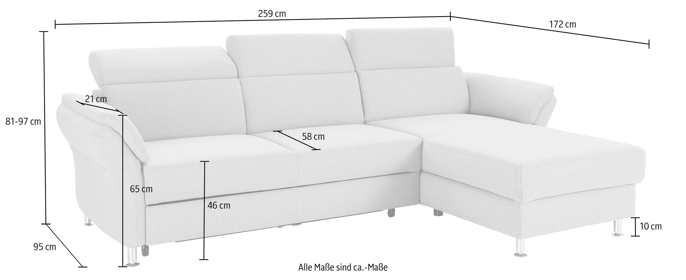 sit&more Ecksofa »Avignon L-Form«, Kopfteilverstellung, wahlweise mit Bettfunktion und Bettkasten