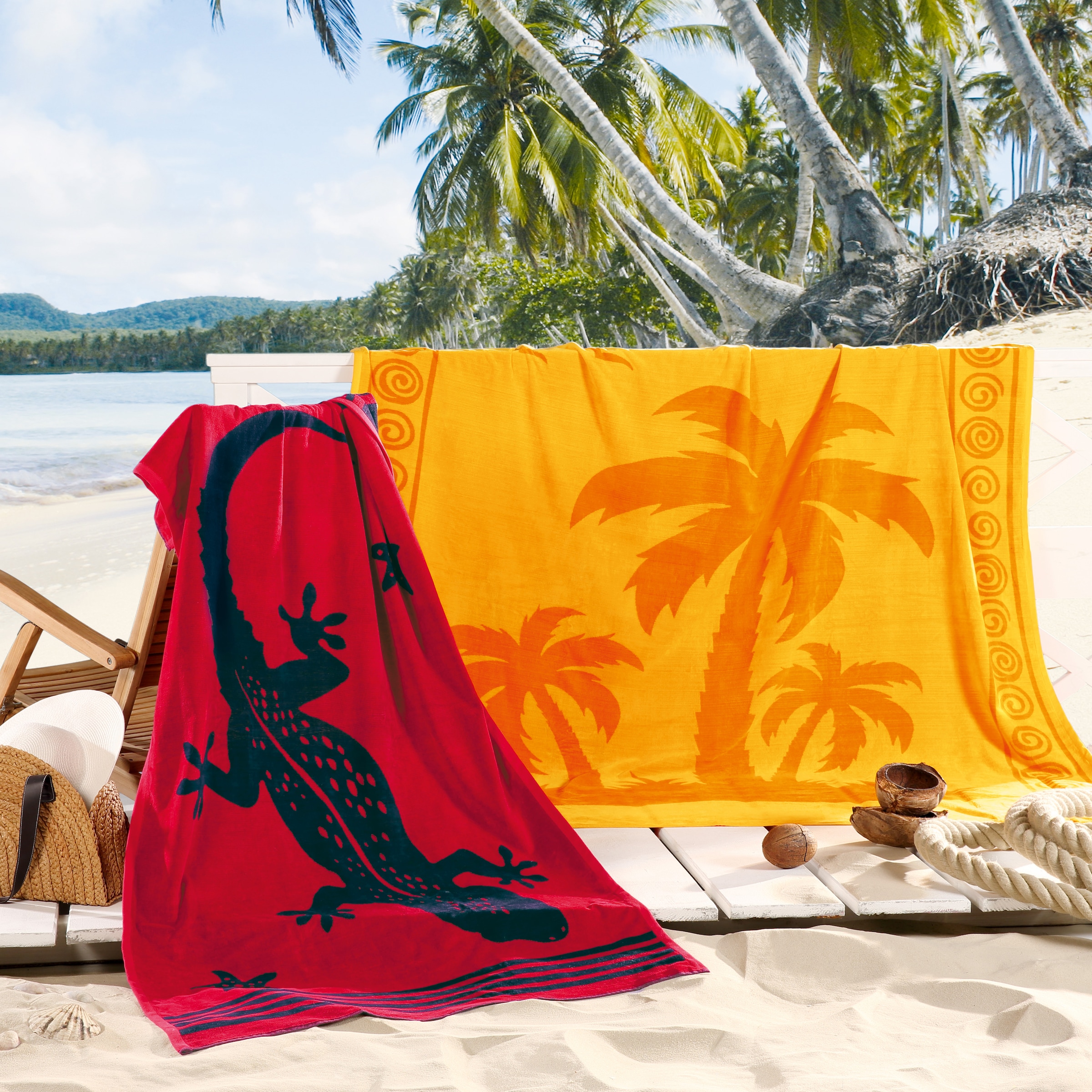 Rechnung kaufen Gecko«, St.), jacquard-gewebtem »Tropical auf Strandtuch Motiv mit (1 Lifestyle Delindo