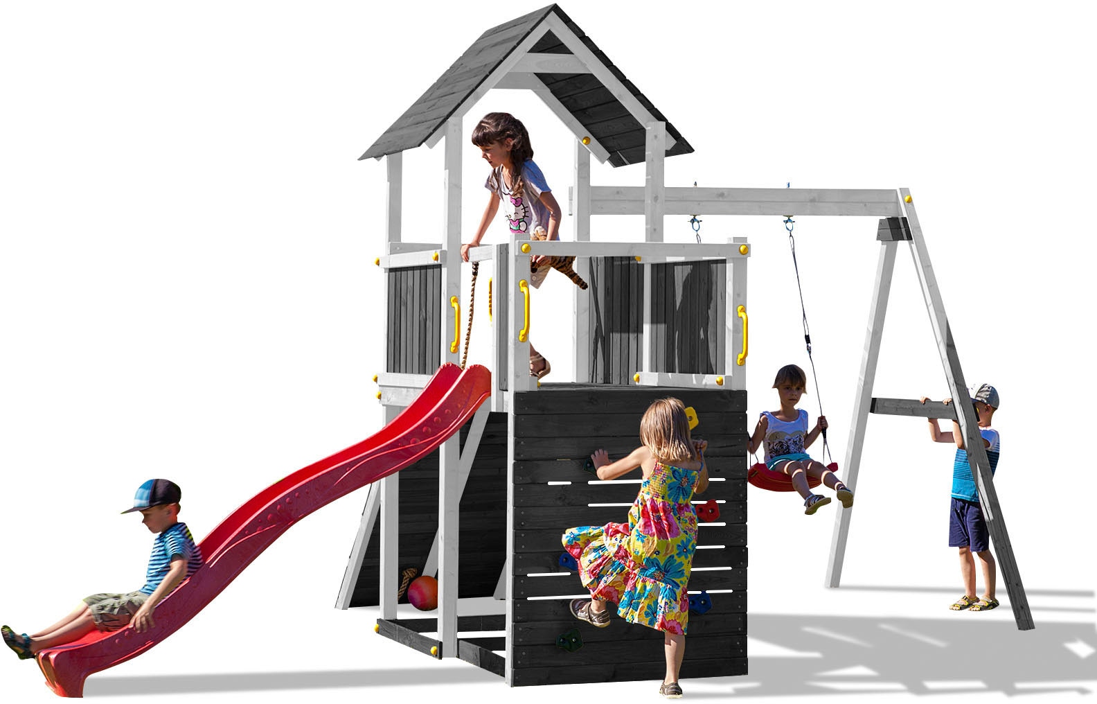 FUNGOO Spielturm »CAROL 3 Grey White« mit Schaukel & Rutsche, FSC® - schützt Wald