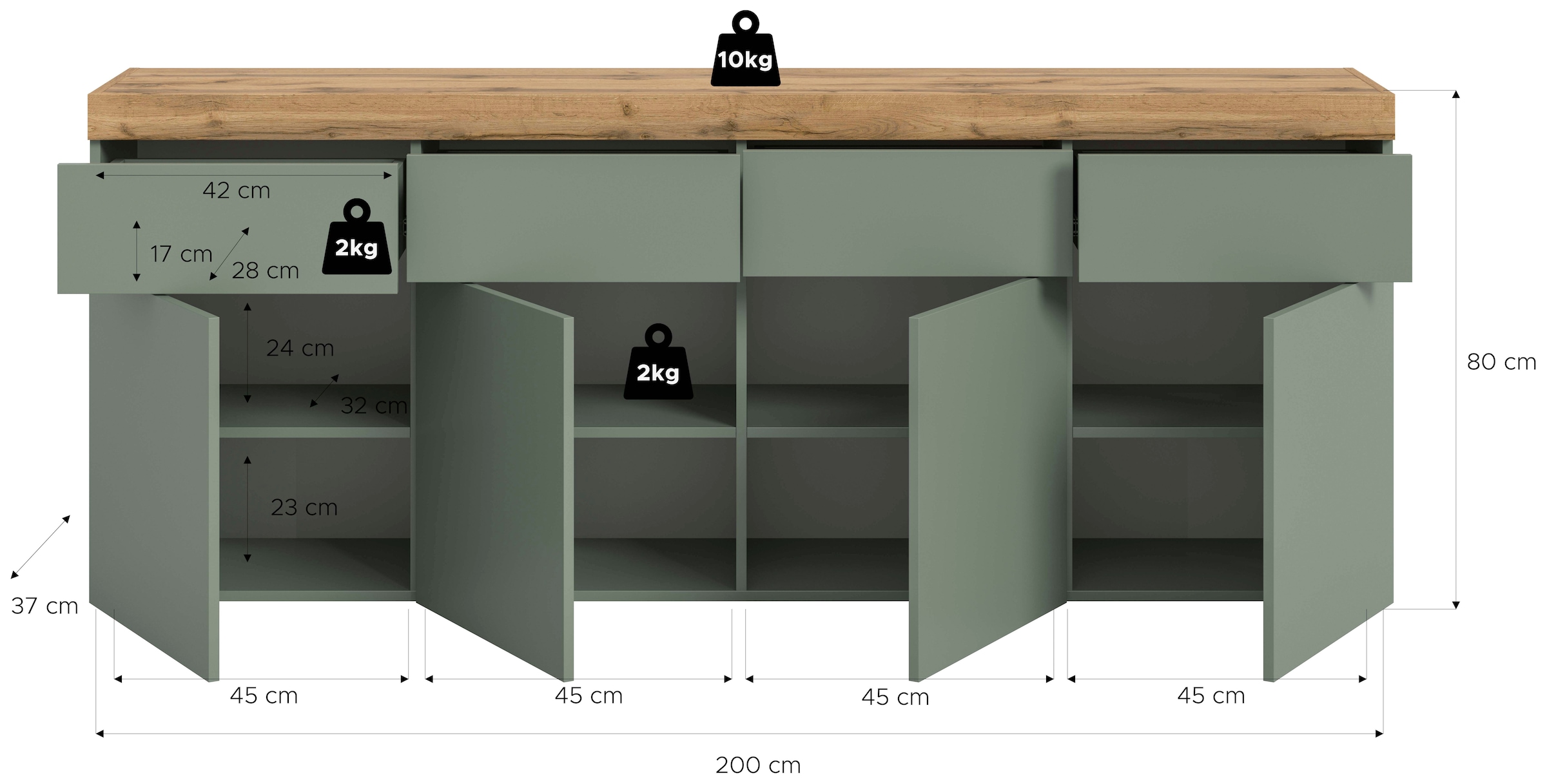 OTTO home Sideboard »MAMBO, Breite 200 cm, Höhe 80 cm« 1 Stk. tlg. Kommode, Anrichte, Wohnzimmer, Schlafzimmer