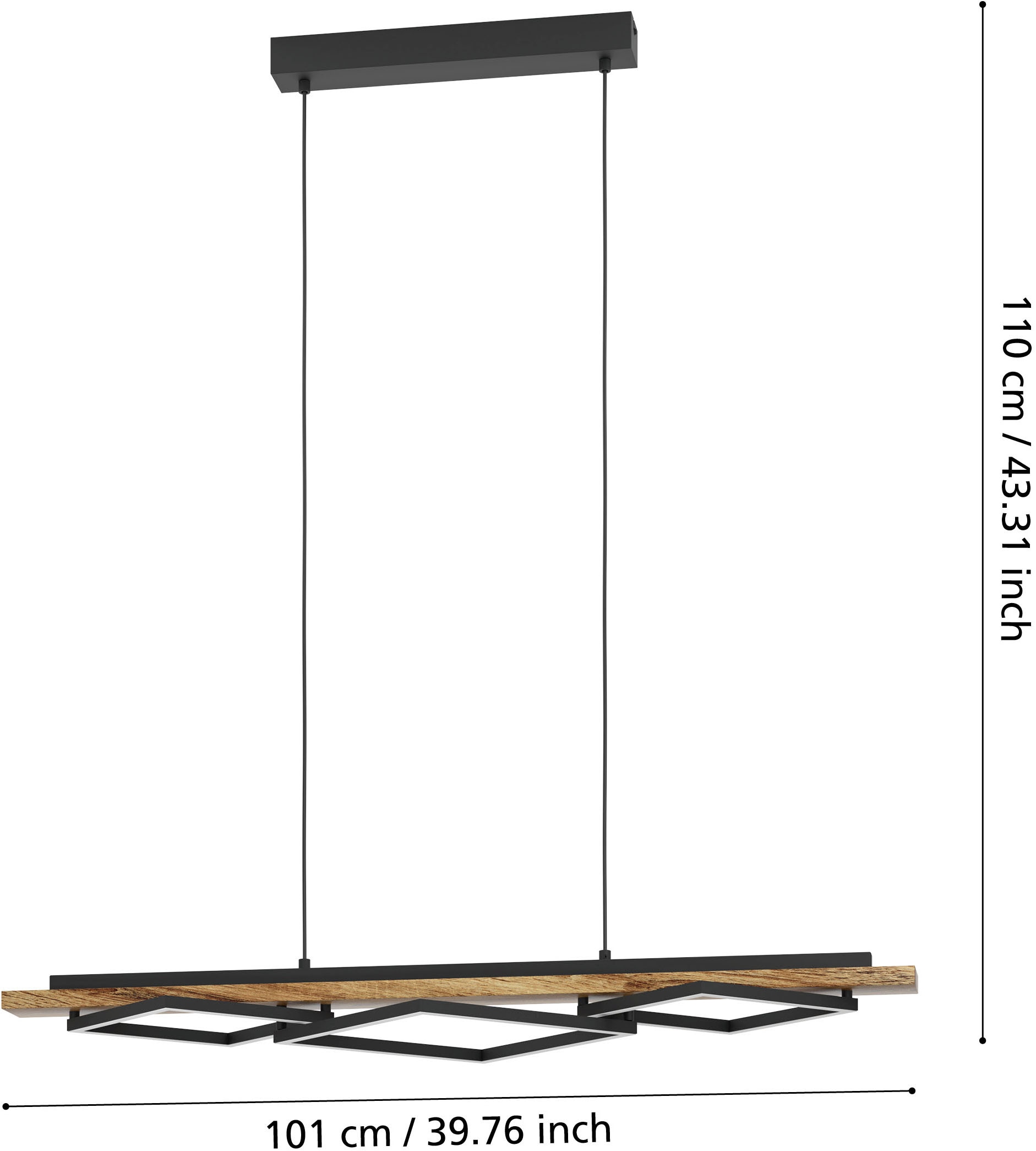 EGLO Hängeleuchte »BOYAL Pendellampe - Stahl, Holz - LED;LED - 2X13W;1X16W - IP20« LED-Modul 1 Stk. Warmweiß Hängelampe, Deckenlampe, Wohnzimmer, Esszimmer, L101 x B40 x H110 cm