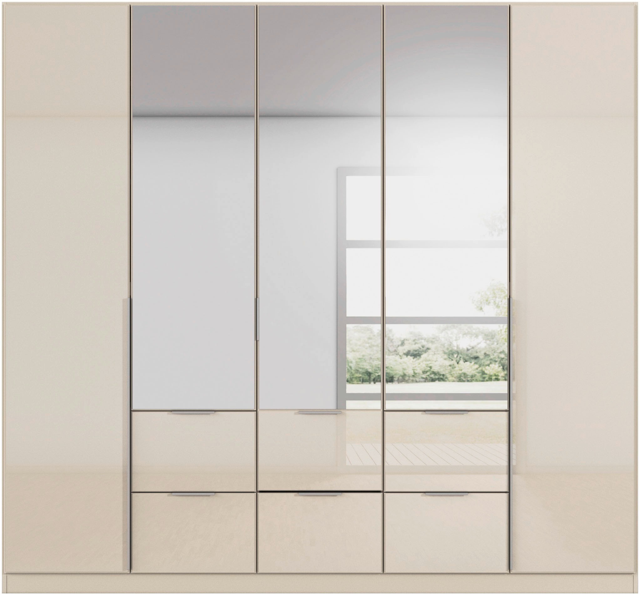 rauch Drehtürenschrank »Kleiderschrank Kleiderschränke Schrank Garderobe AGORDO mit Glasfront«, (in zwei Griff-Farben mit Glasfront), mit Außenschubkästen, in 6 Breiten und 2 Höhen MADE IN GERMANY