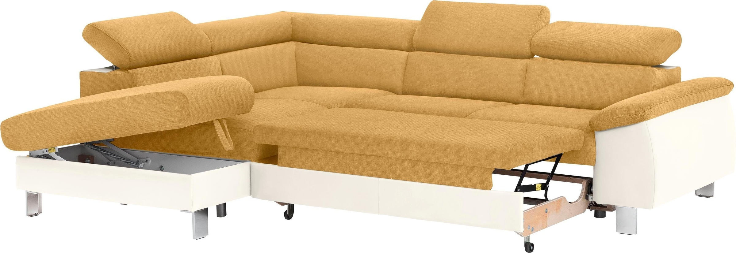 COTTA Polstergarnitur »Komaris«, (Set), Set: bestehend aus Ecksofa und Hocker, Kopfteilverstellung