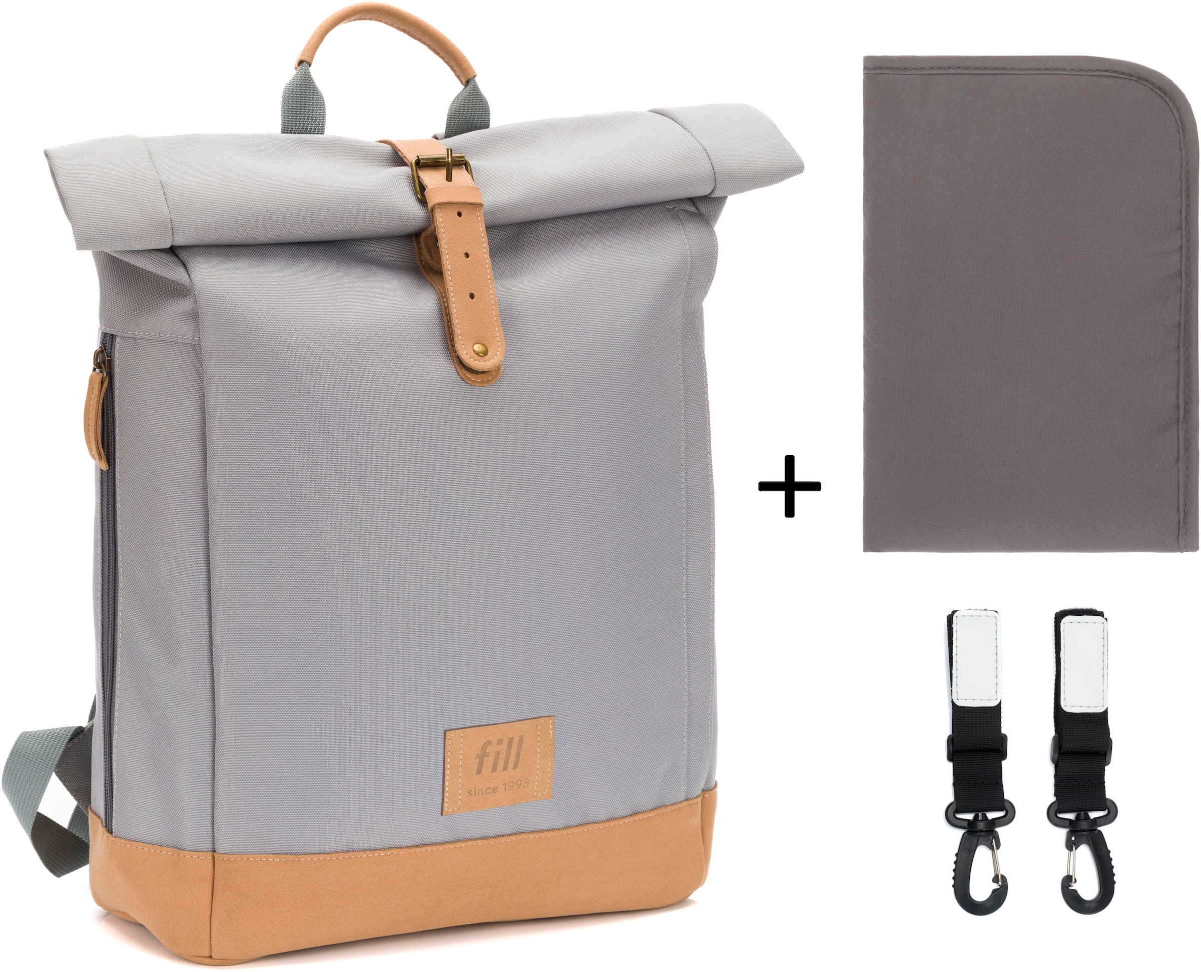 Fillikid Wickelrucksack »Rolltop Berlin grau«, Reflektoren, inkl. Wickeltunterlage