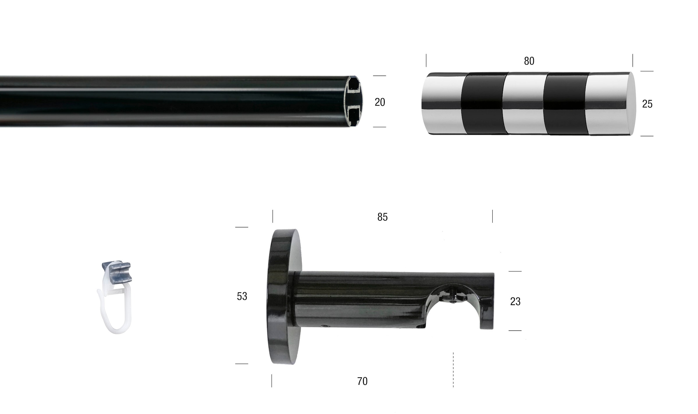 GARESA Gardinenstange »BLACK« Ø 20 mm 1 läufig-läufig Wunschmaßlänge Vorhan günstig online kaufen
