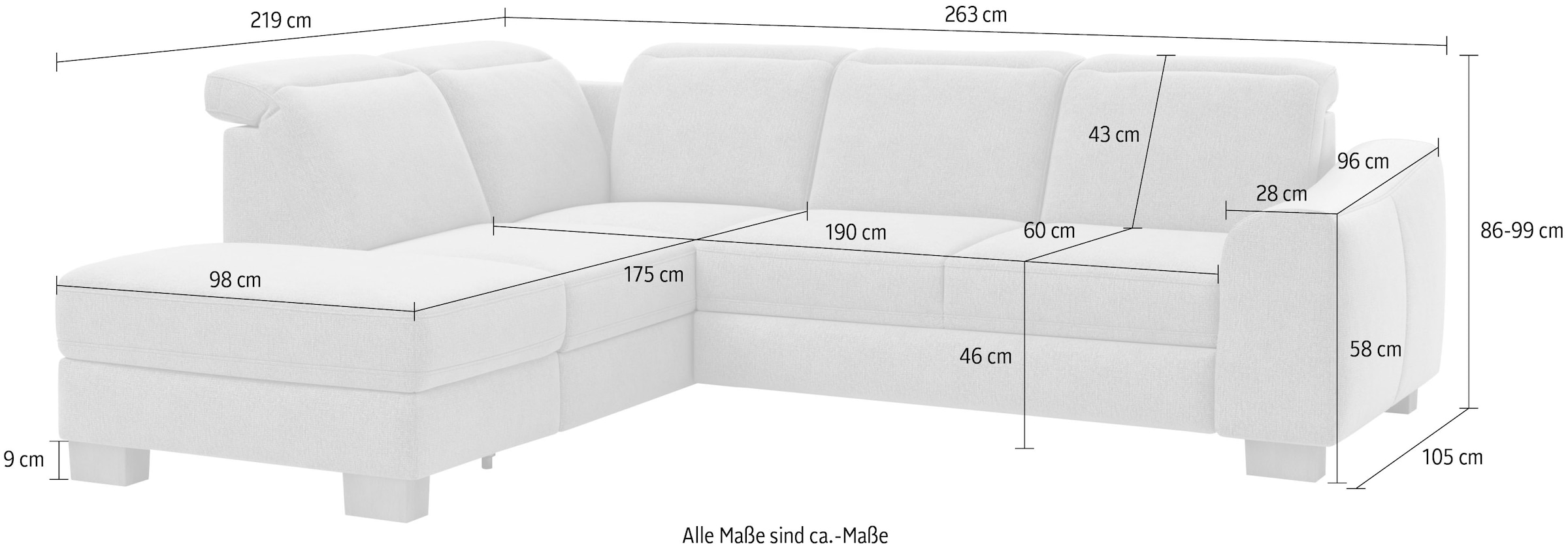 Home affaire Ecksofa »Dundee L-Form«, wahlweise mit Kopfteilverstellung und zusätzlich mit Bettfunktion
