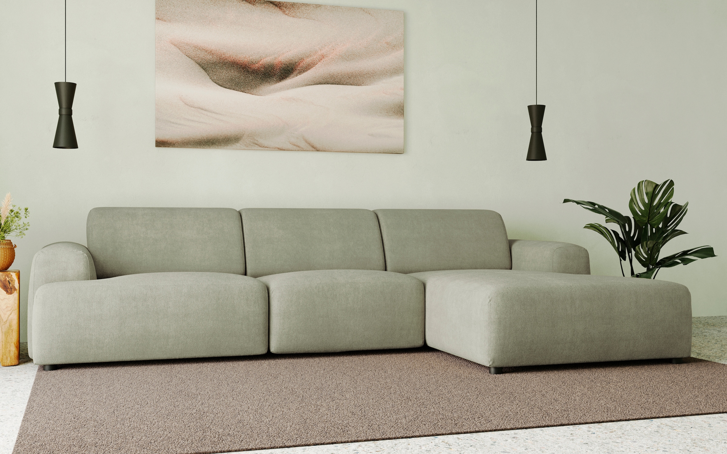 andas Ecksofa »Linkka, Breite 301 cm«, L-Form, in einem weichen Chenille-Stoff, mit Wellenunterfederung