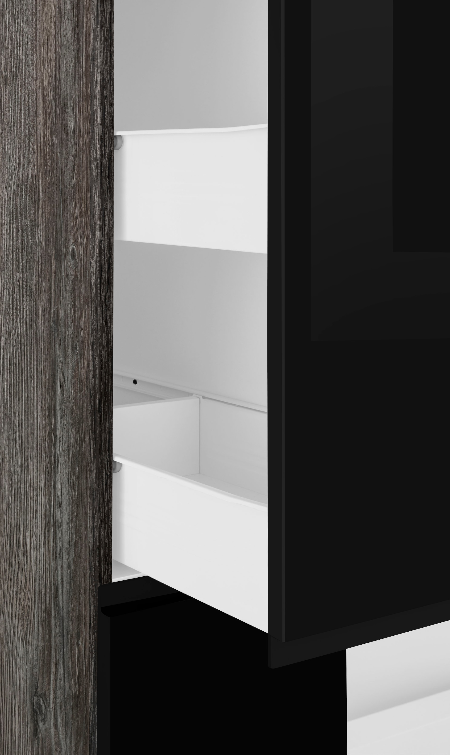 HELD MÖBEL Apothekerschrank »Virginia«, 200 cm hoch 30 cm breit, 2 Auszüge mit 5 Ablagen, griffloses Design