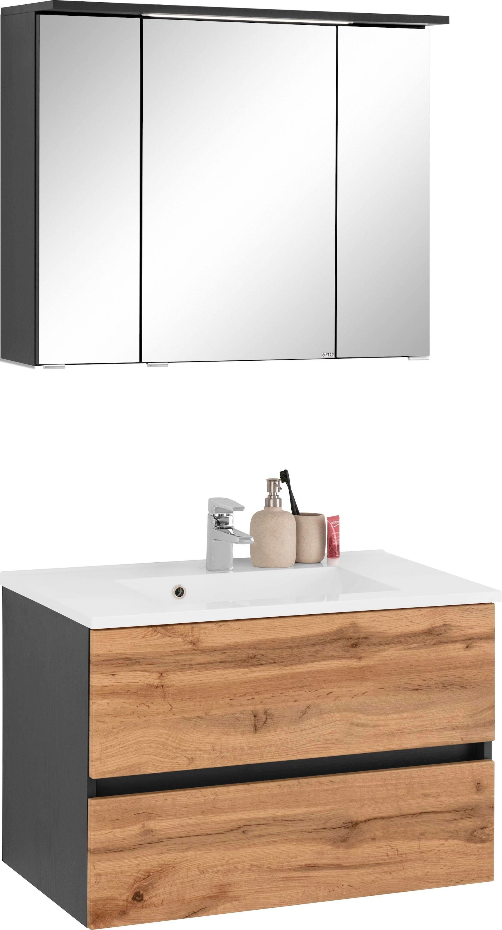 welltime Badmöbel-Set »Lucca« 2 Stk. tlg. Breite 80 cm, mit direkter LED-Be günstig online kaufen