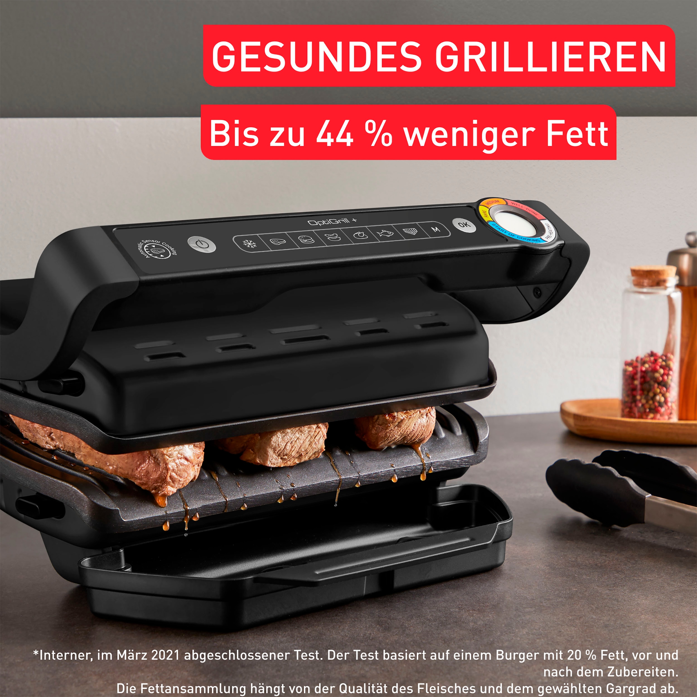 Tefal Kontaktgrill »GC717810 OptiGrill+«, 2000 W, erneuerte Kochstufenanzeige, 6 Automatikprogramme, inkl. Rezeptbuch