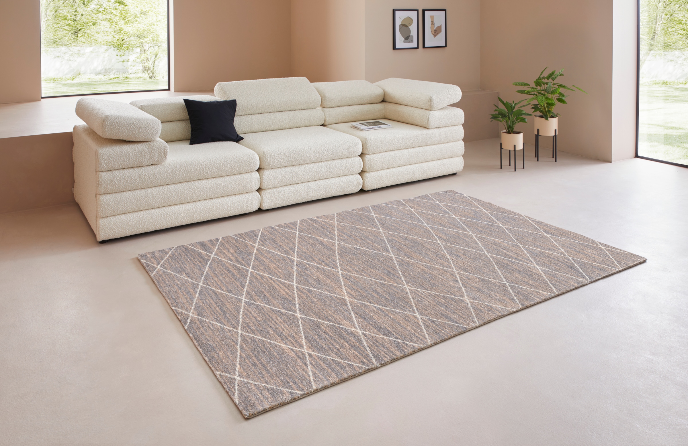 LeGer Home by Lena Gercke Teppich »Aliza«, rechteckig, 14 mm Höhe, Kurzflor, weiche Haptik, Berber-Optik, Rauten-Design, Boho-Look