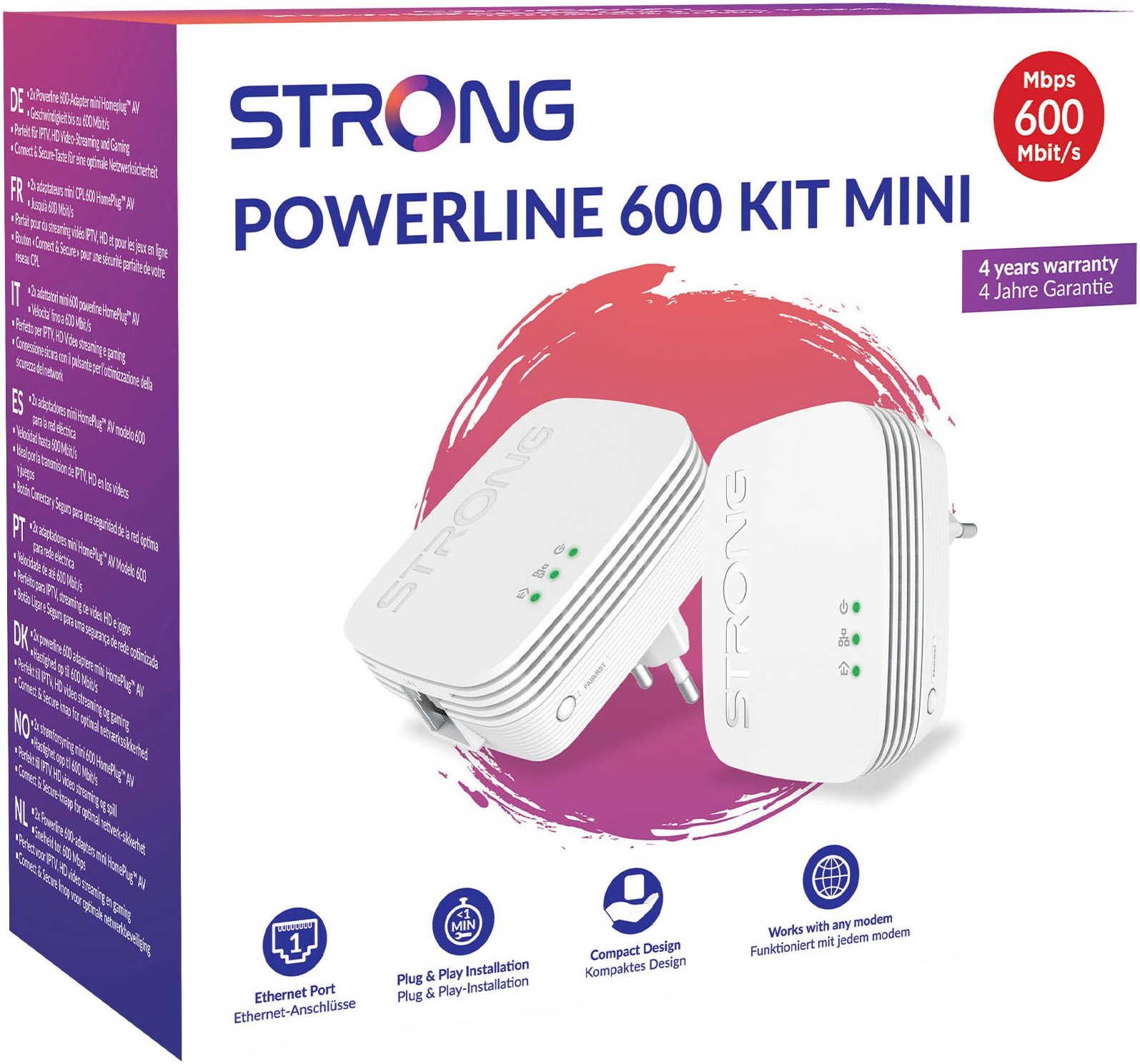 Strong Reichweitenverstärker »Powerline MINI, 600 Mbit/s Set (2 Einheiten)«, (2 St.)