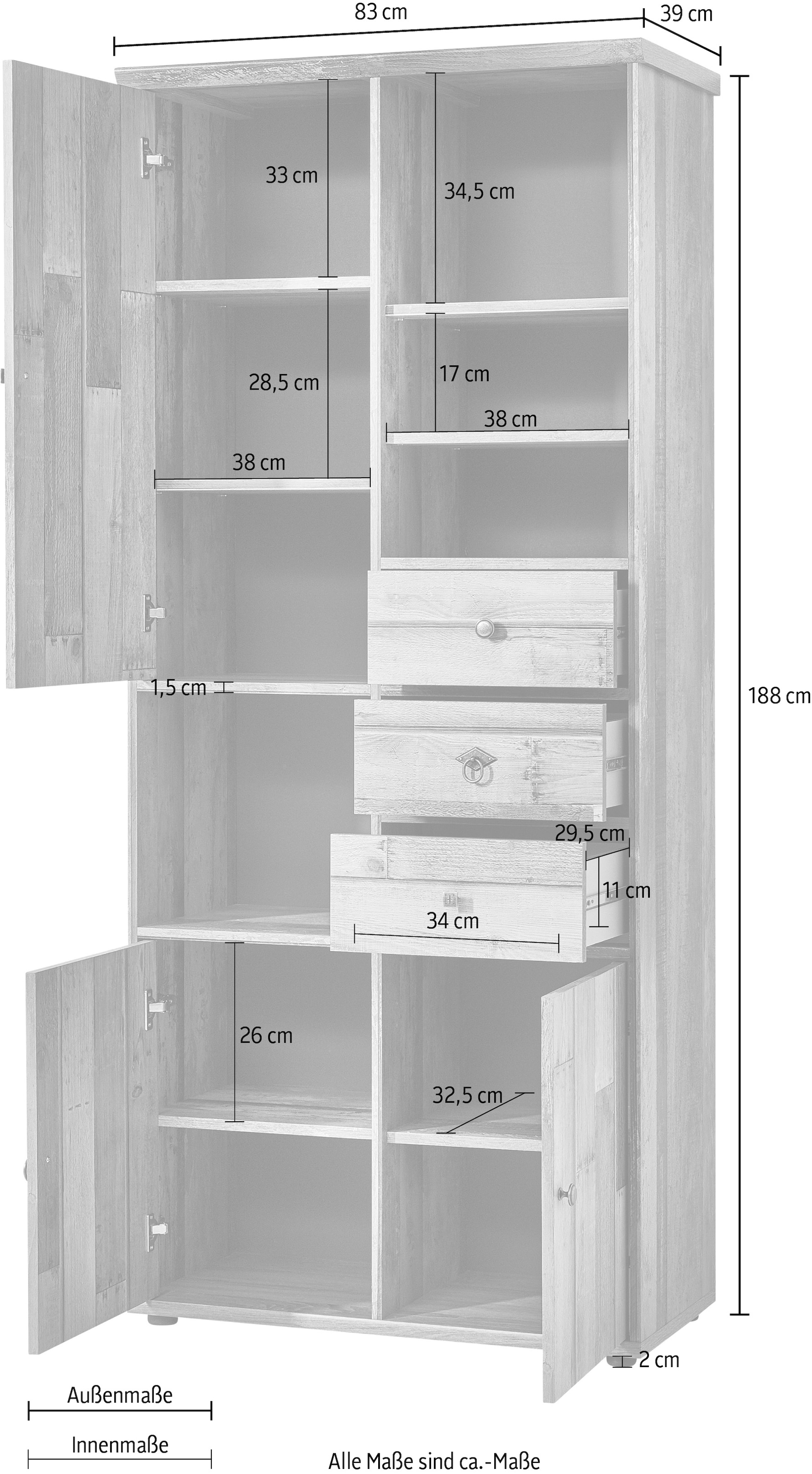 Innostyle Stauraumschrank »BONANZA« 1 Stk. tlg. 3 türig, 3 Schubladen, 11 Fächer, Softclose, ABS Kantenschutz